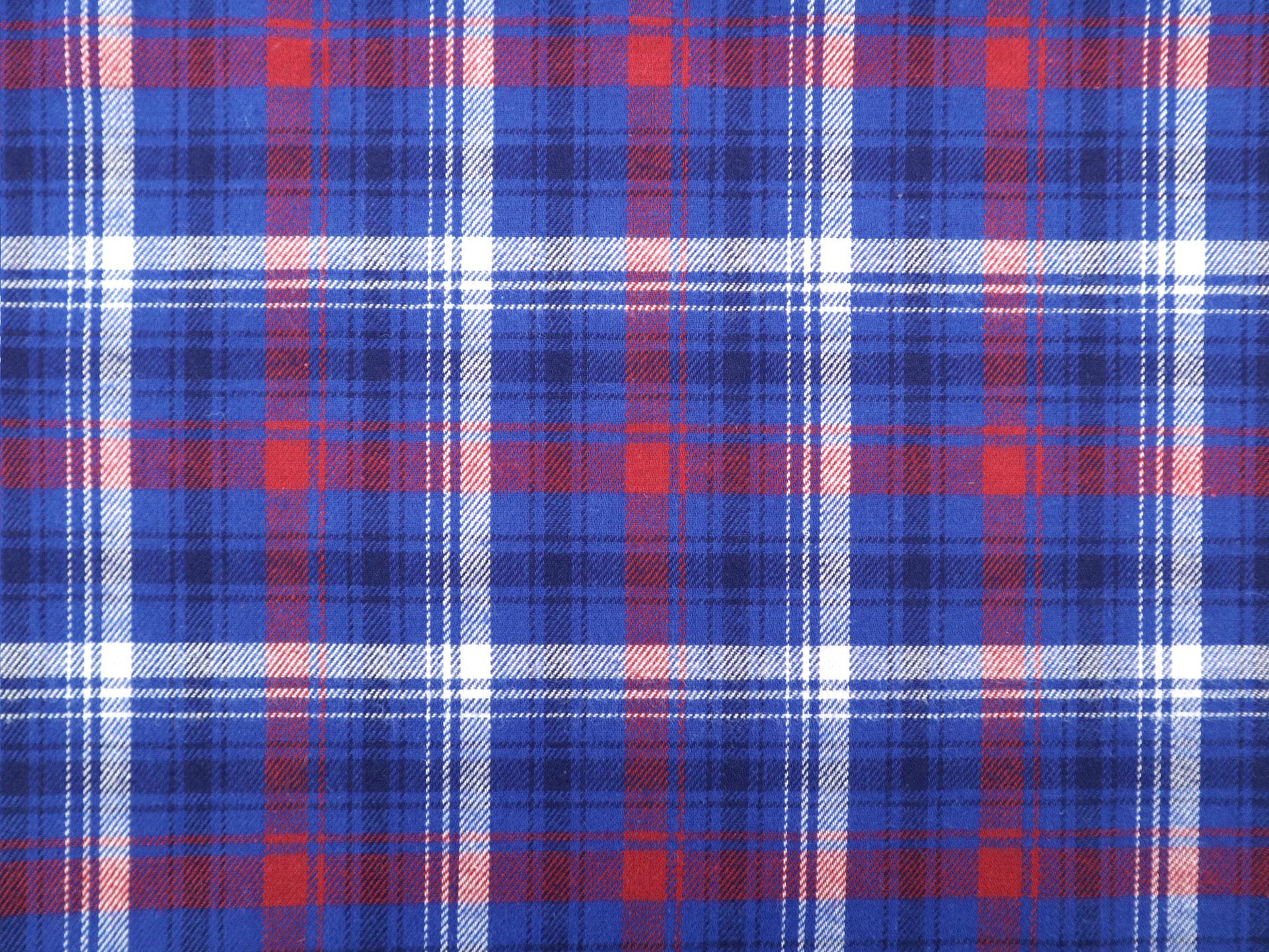 Cotton Flannel Plaid in Blue, Red & White