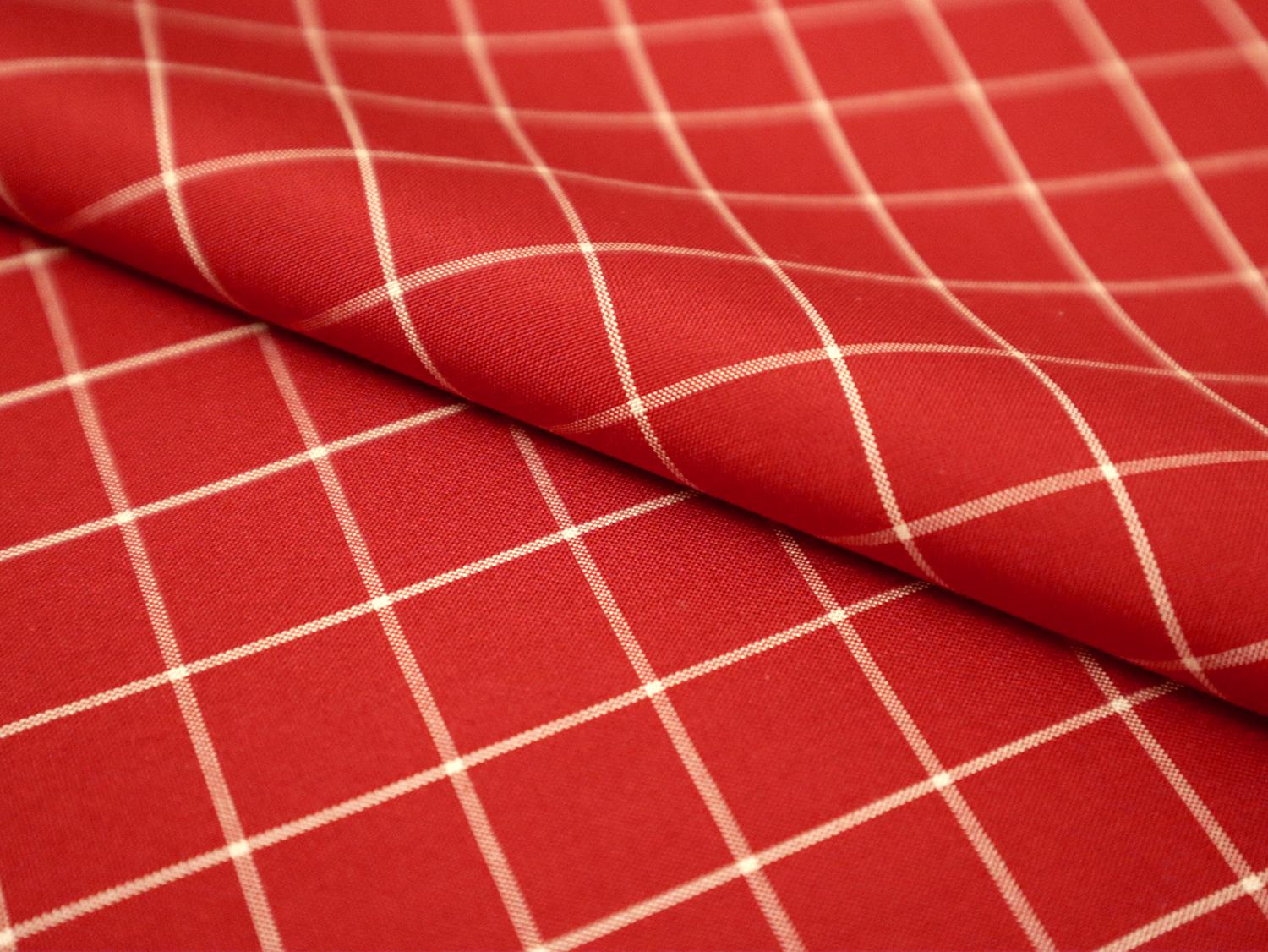 Silk Shirting with Windowpane Check Pattern in Red and White