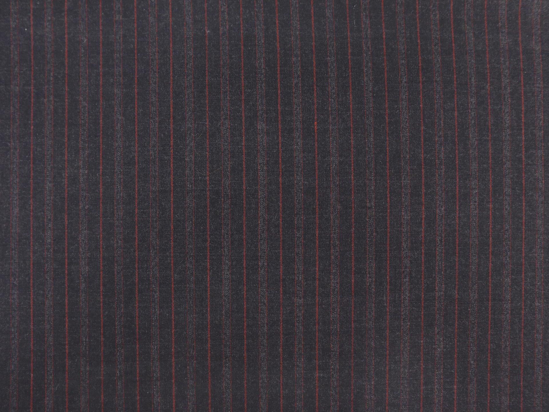 Wool Fine Flannel Striped Suiting in Charcoal & Red