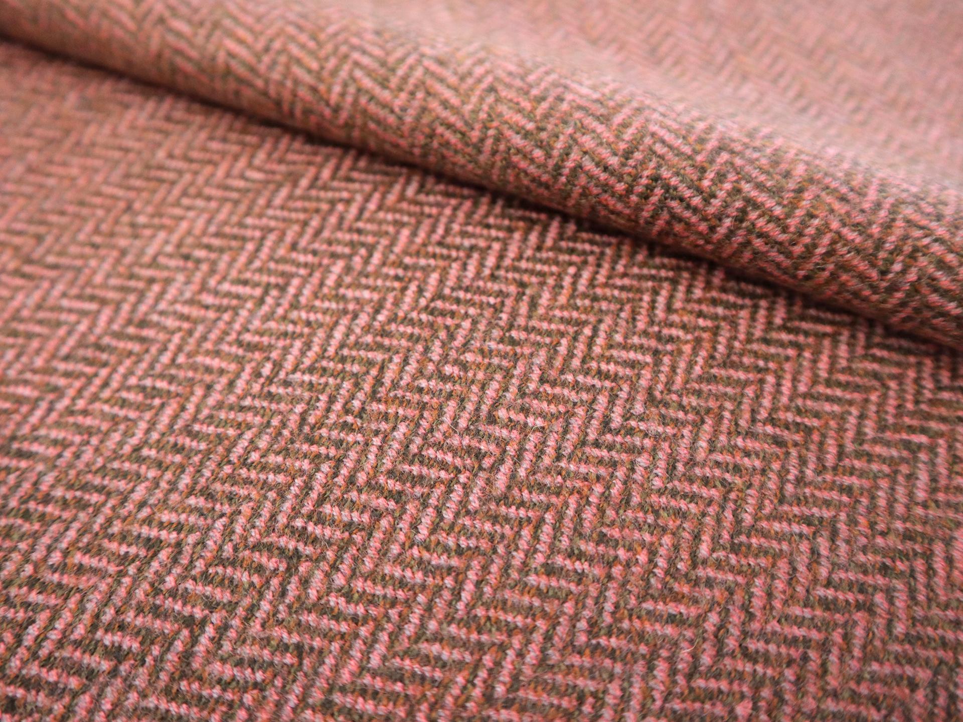 Fine Wool Herringbone in Salmon & Brown