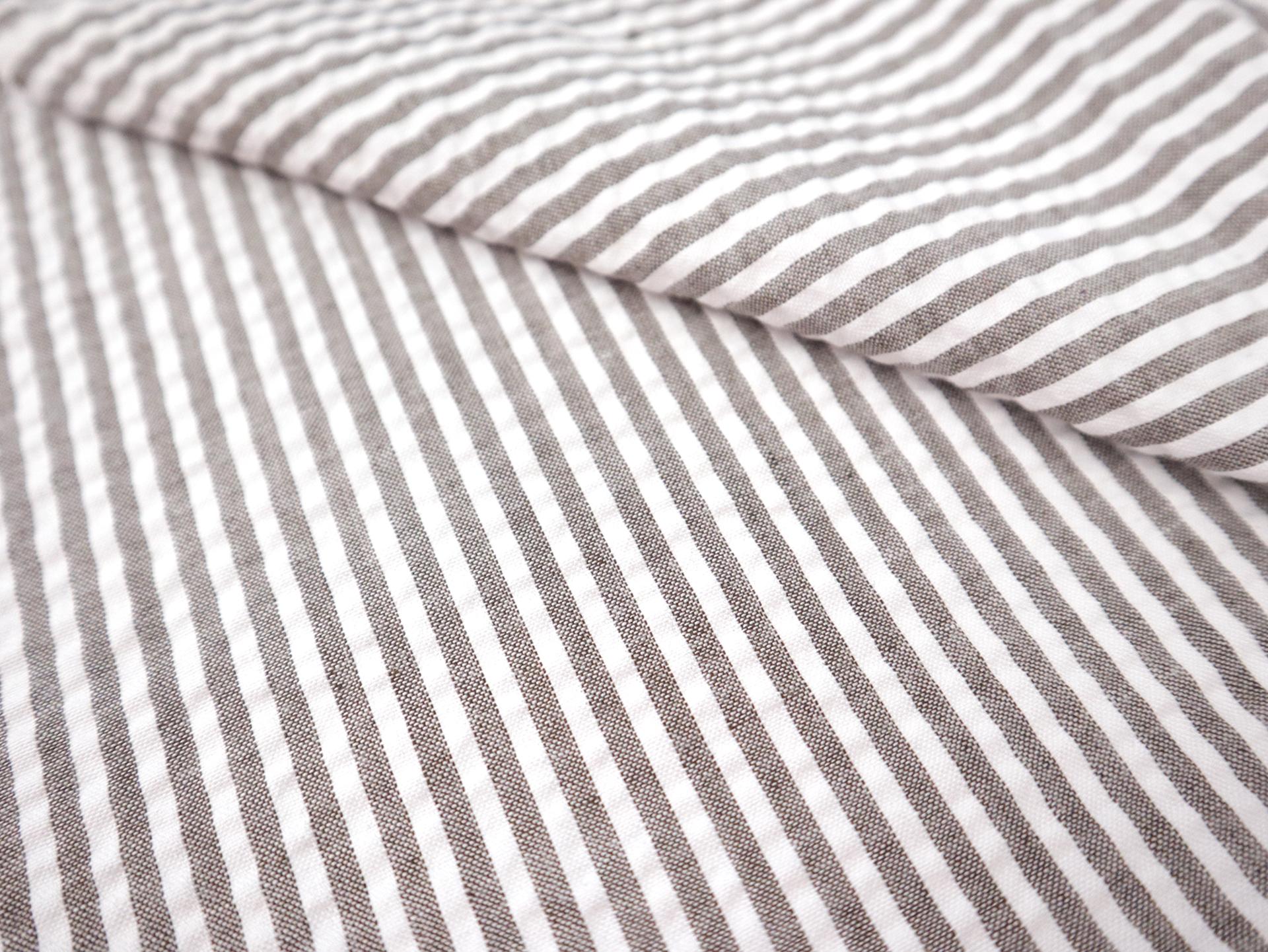 Poly Cotton Seersucker Stripe in Brown