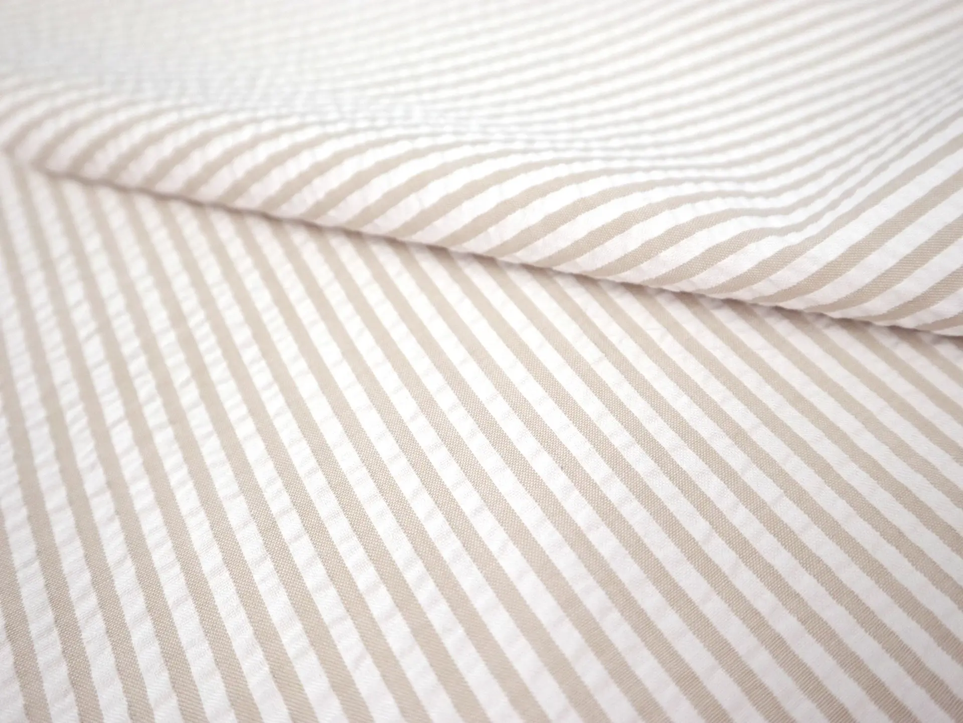 Poly Cotton Seersucker Stripe in Khaki