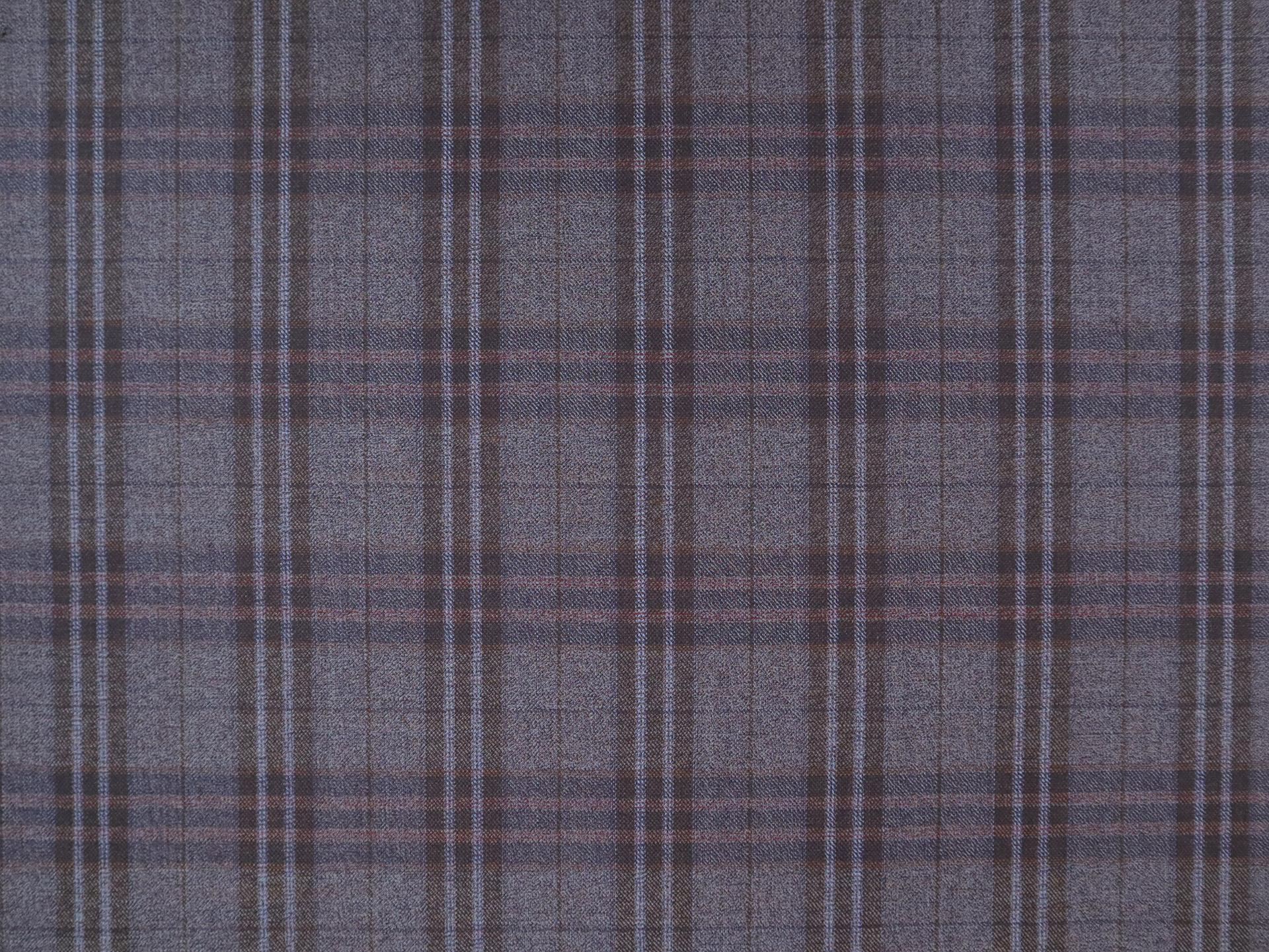 Extra Fine Wool Plaid Suiting in Denim Brown