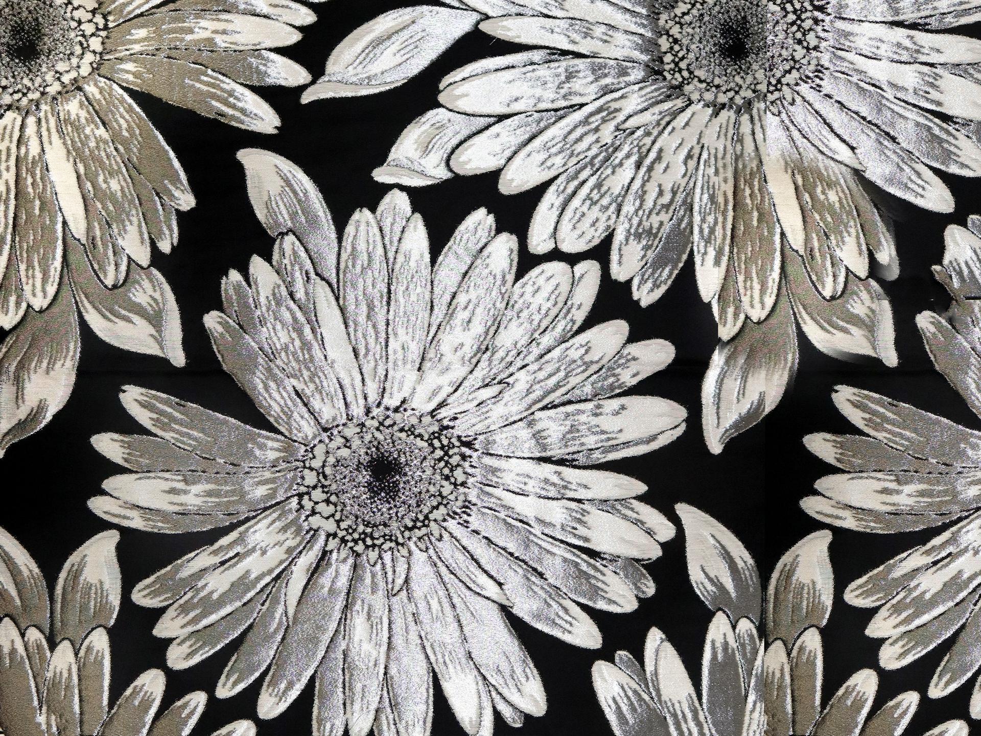 Metallic Brocade with Over Sized Daisies in Silver & Black