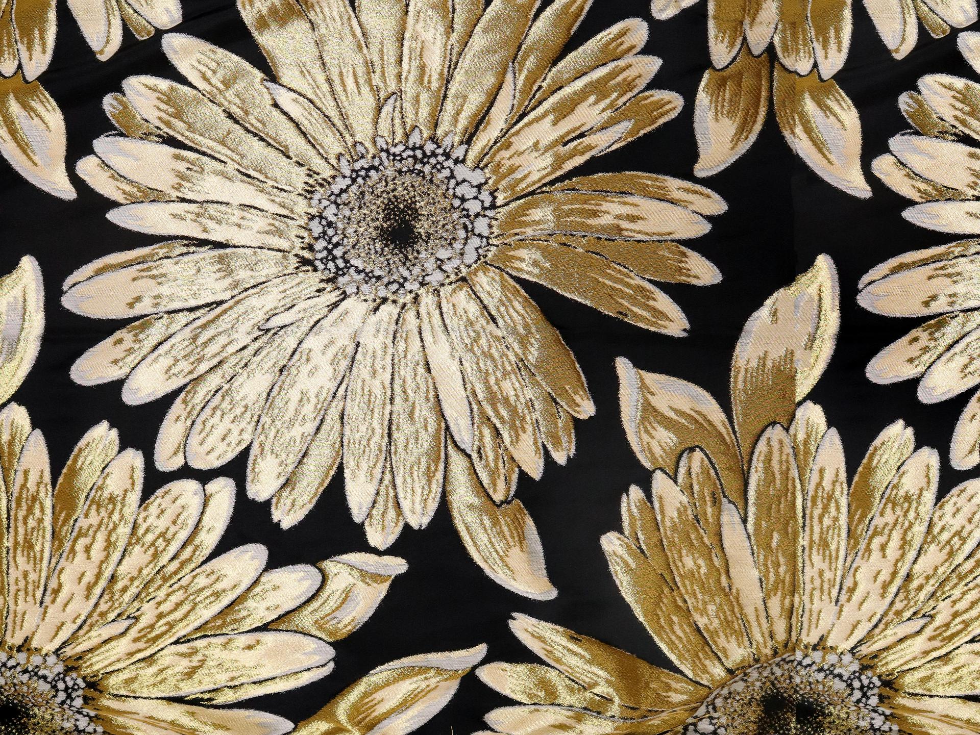 Metallic Brocade with Over Sized Daisies in Gold & Black