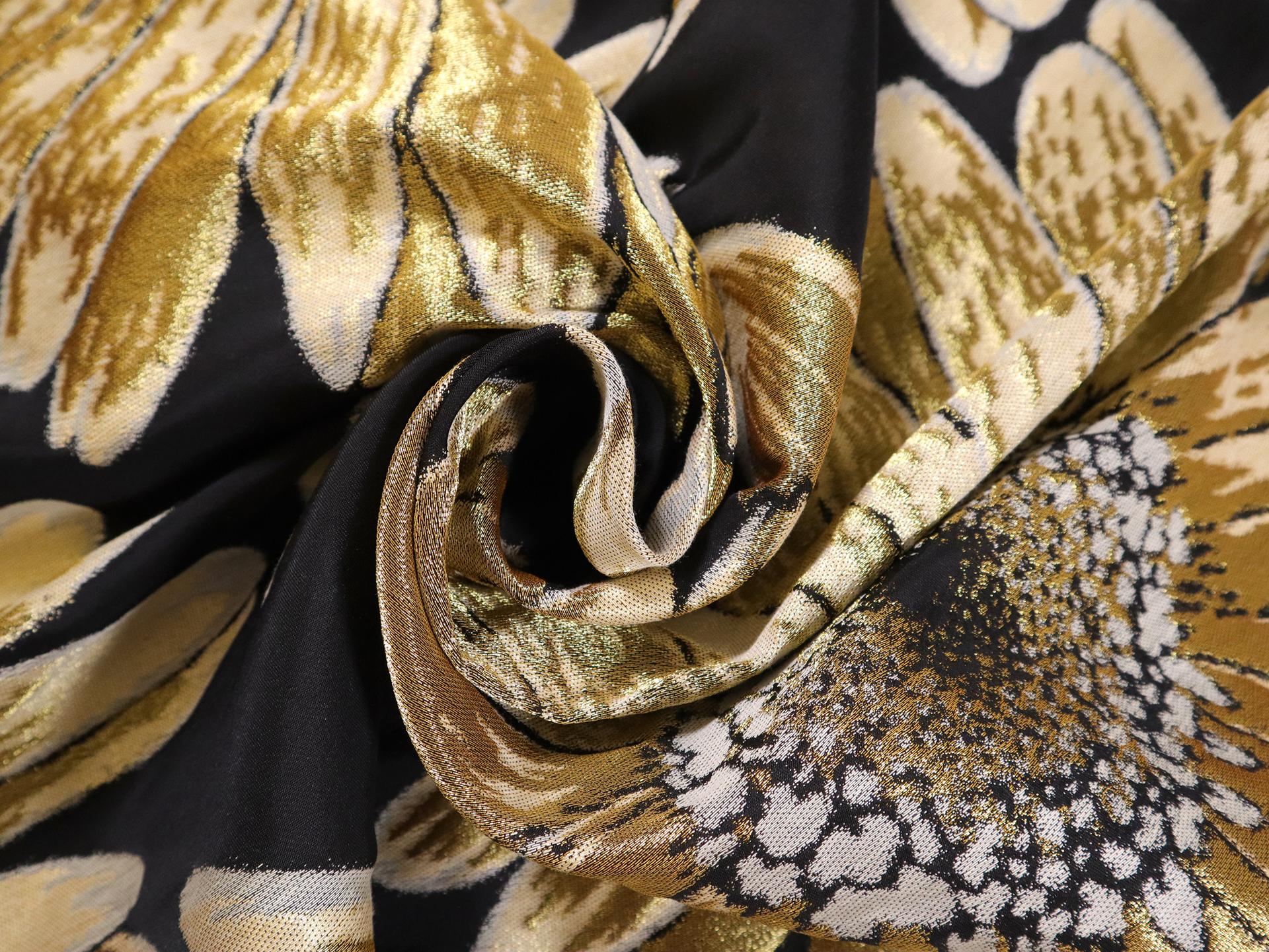 Metallic Brocade with Over Sized Daisies in Gold & Black