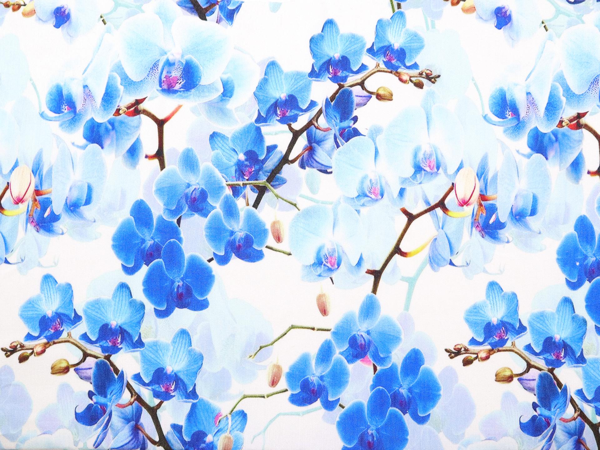 Stretch Linen with Blue Orchids Print
