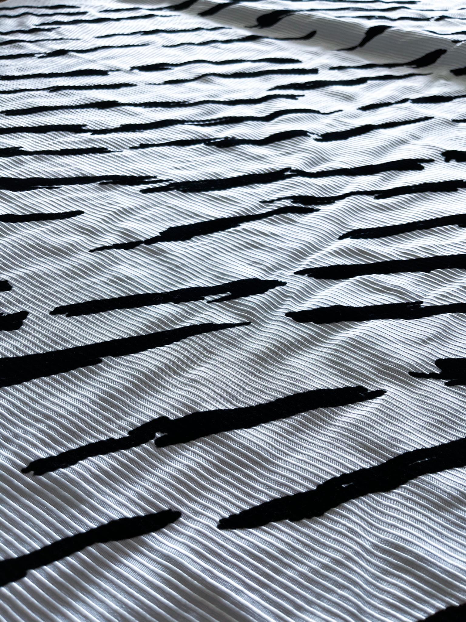 Flocked Ottoman in Black and White