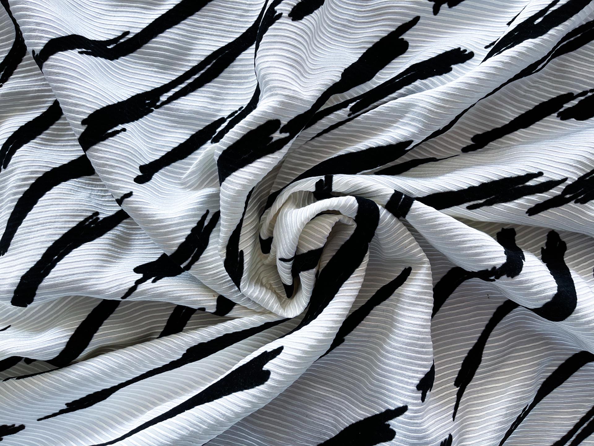 Flocked Ottoman in Black and White