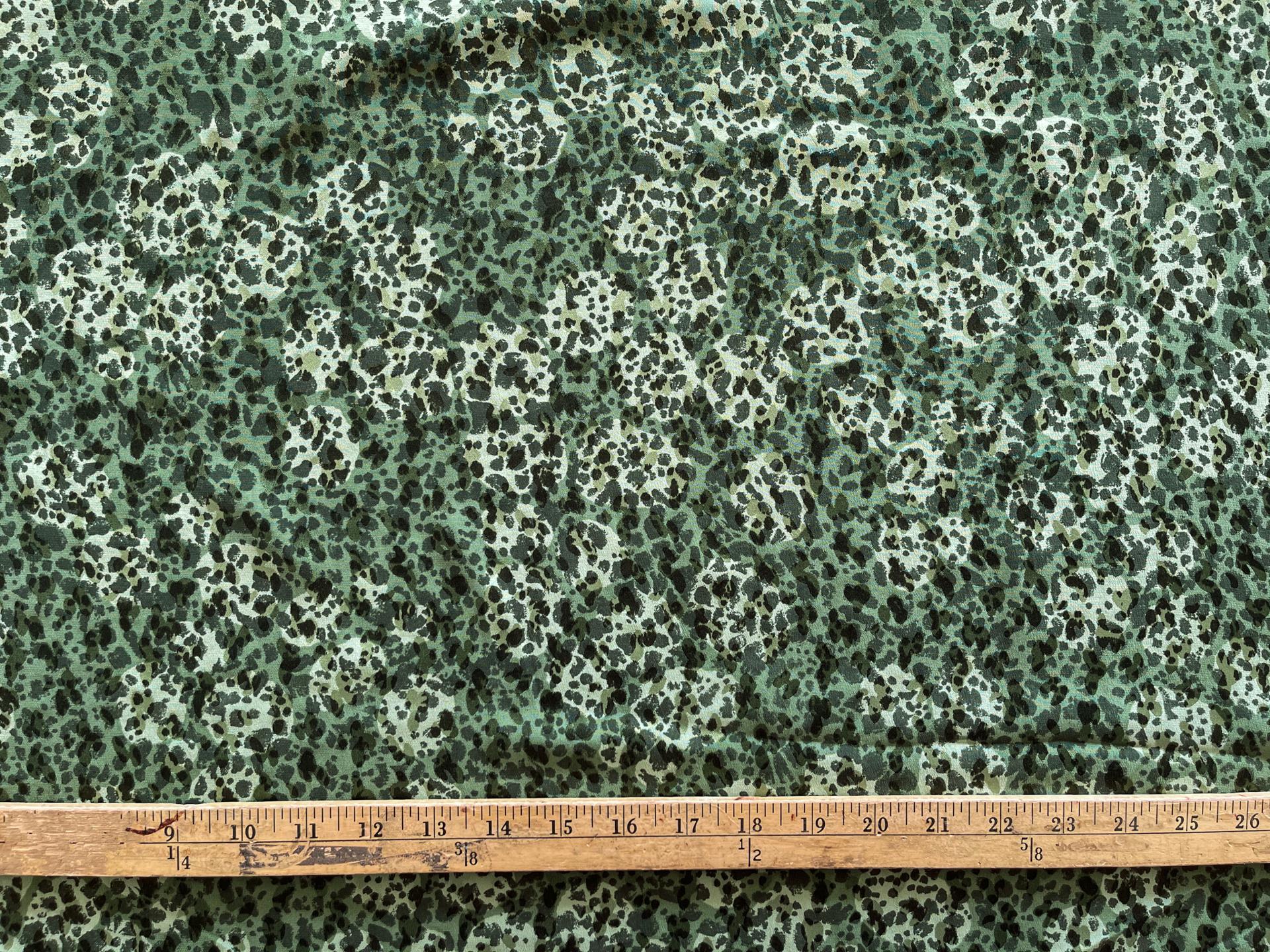 Vintage Silk Print. Green with Black Marks