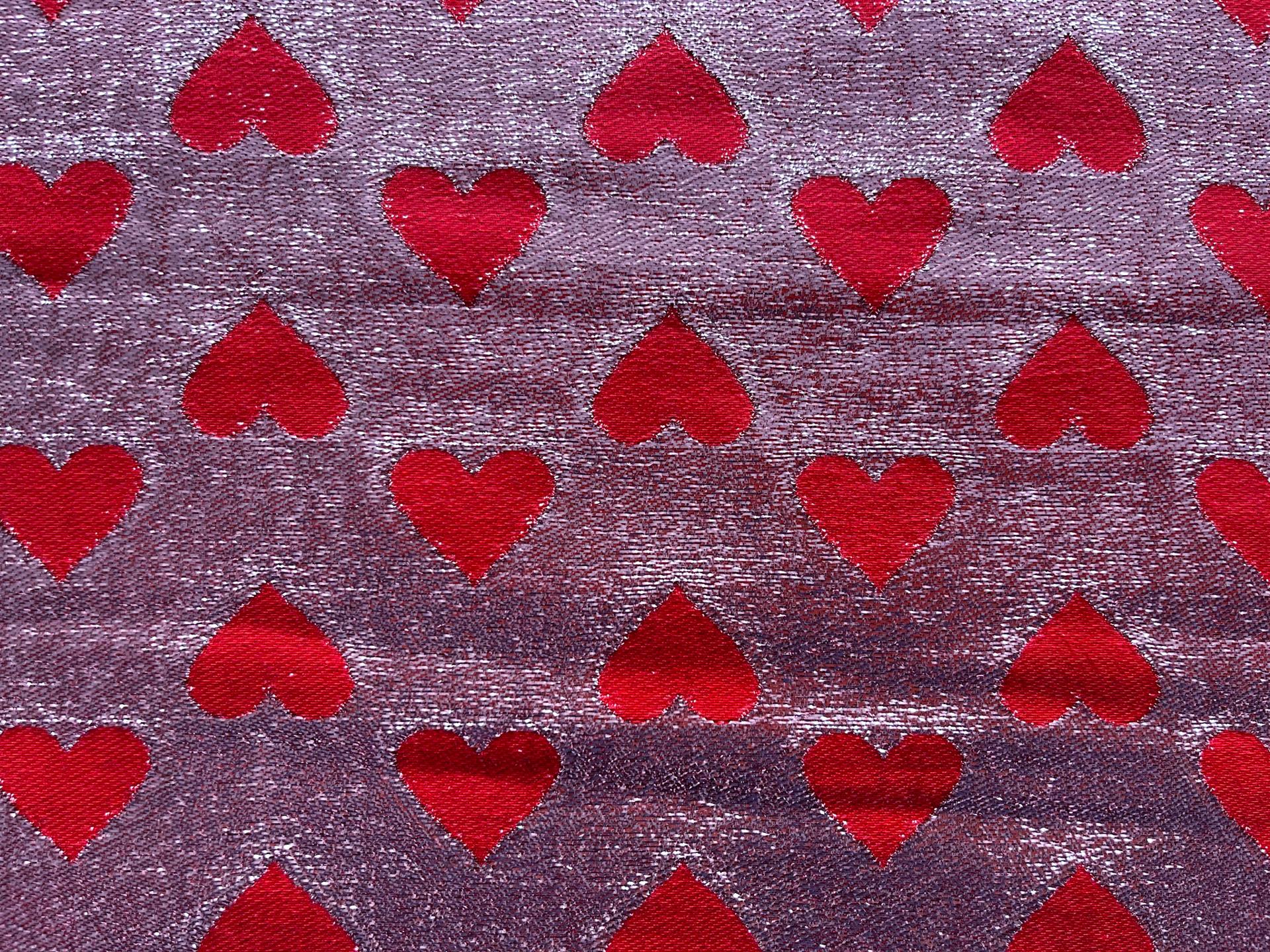 Silk Lurex Red Hearts on Pink