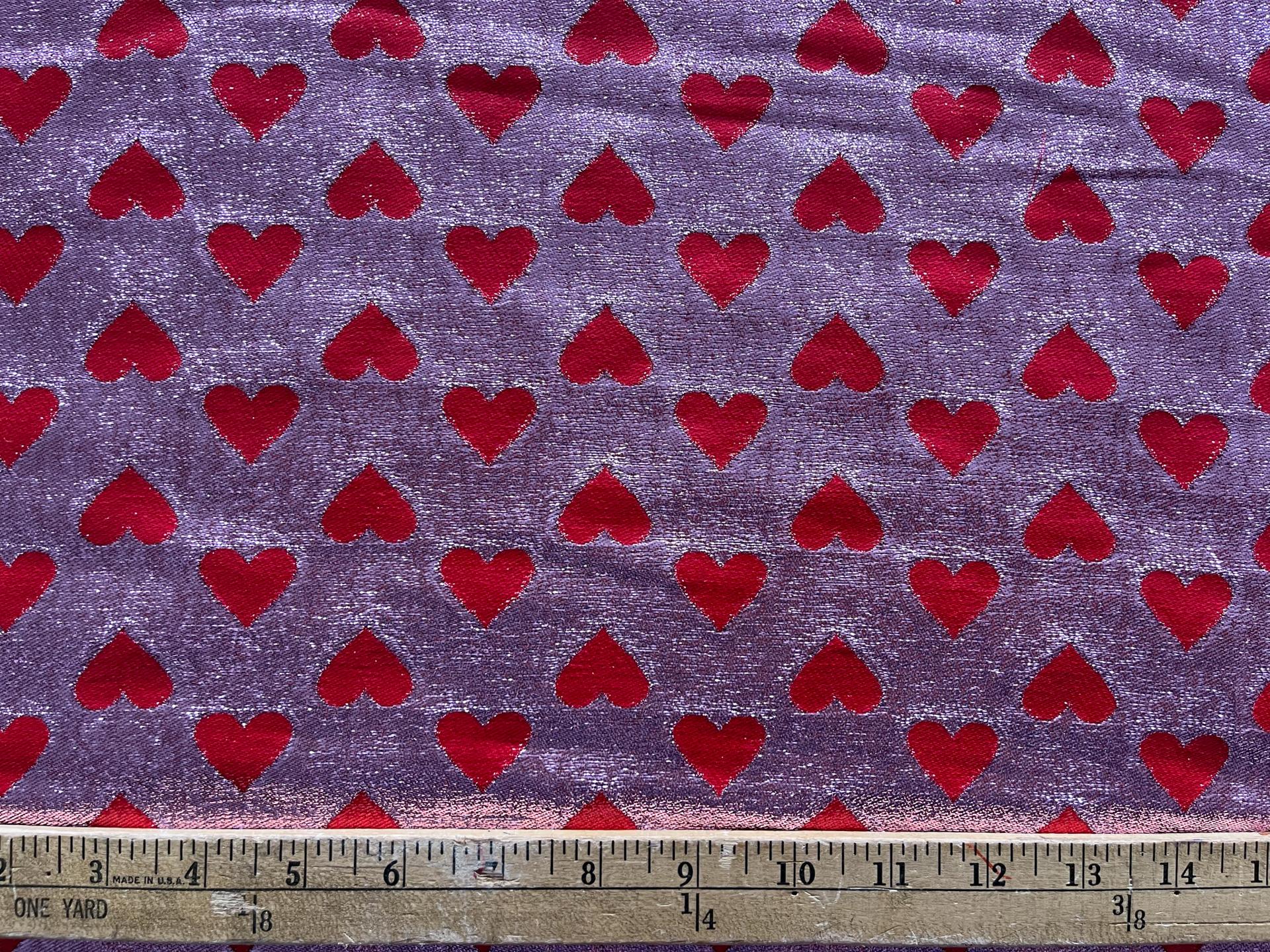 Silk Lurex Red Hearts on Pink