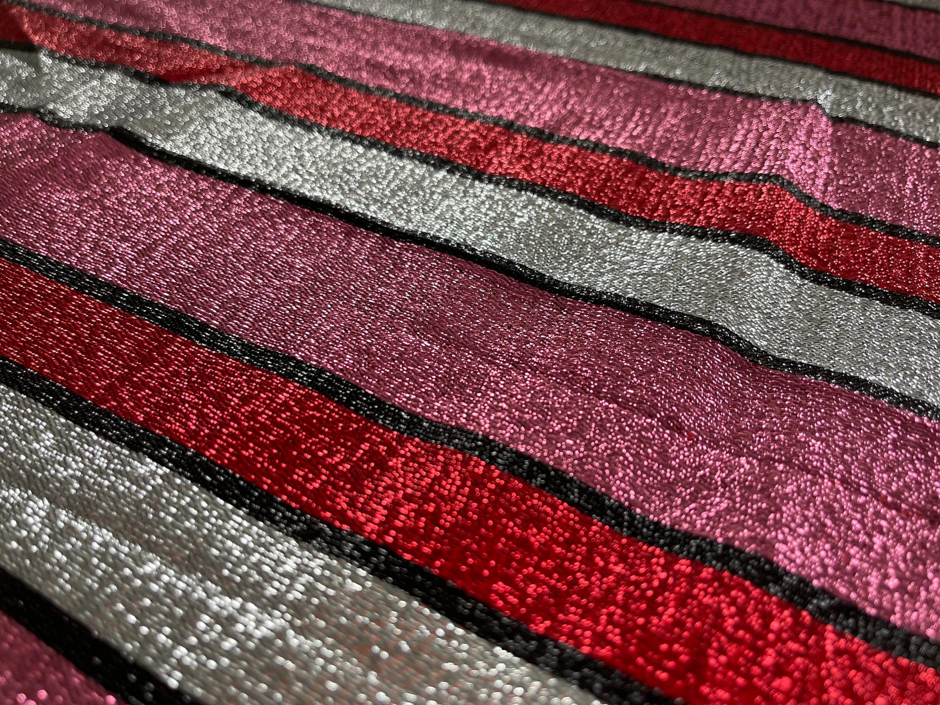 Silk Lurex Stripe in pink, red, black, & silver
