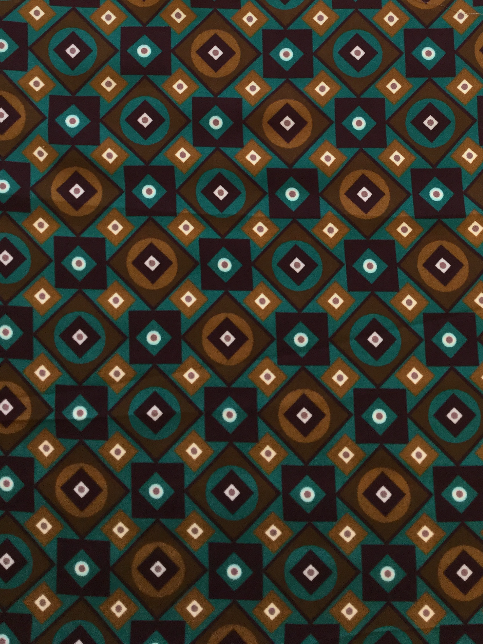 Geometric Print Viscose Sateen Challis in Green/Burgundy 