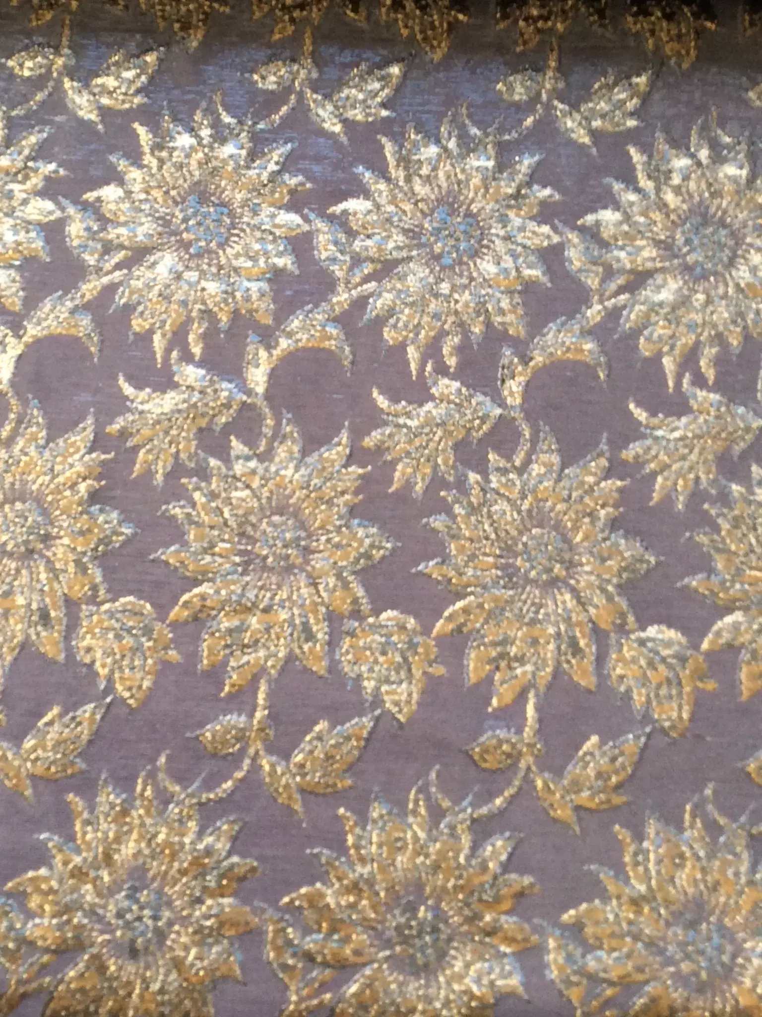 Metallic Silk Brocade with Sunflower Pattern