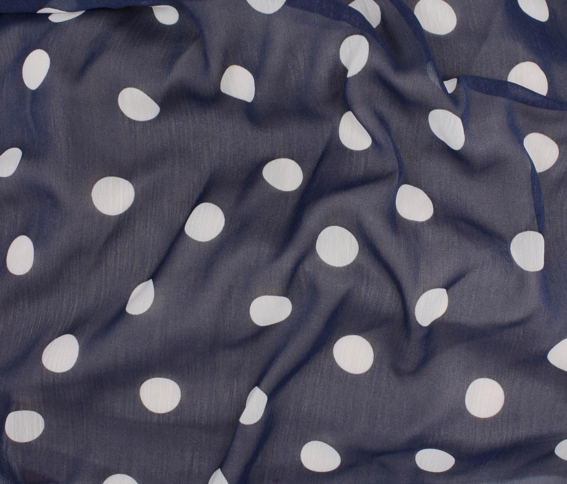 Polyester Crinkle Polka Dot Chiffon in Navy and White