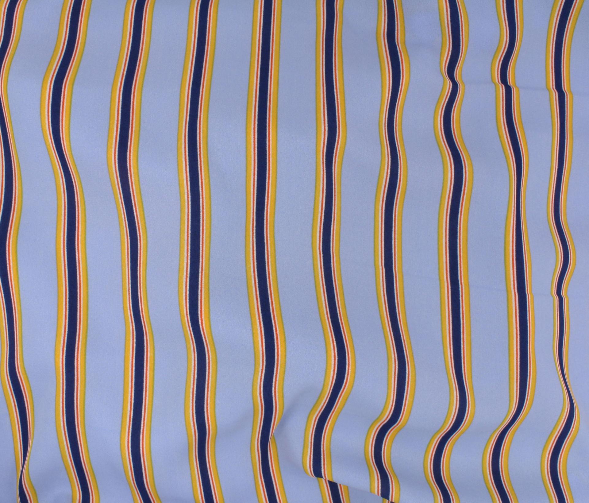 Printed Stripe Polyester Crepe in Blue & Mustard