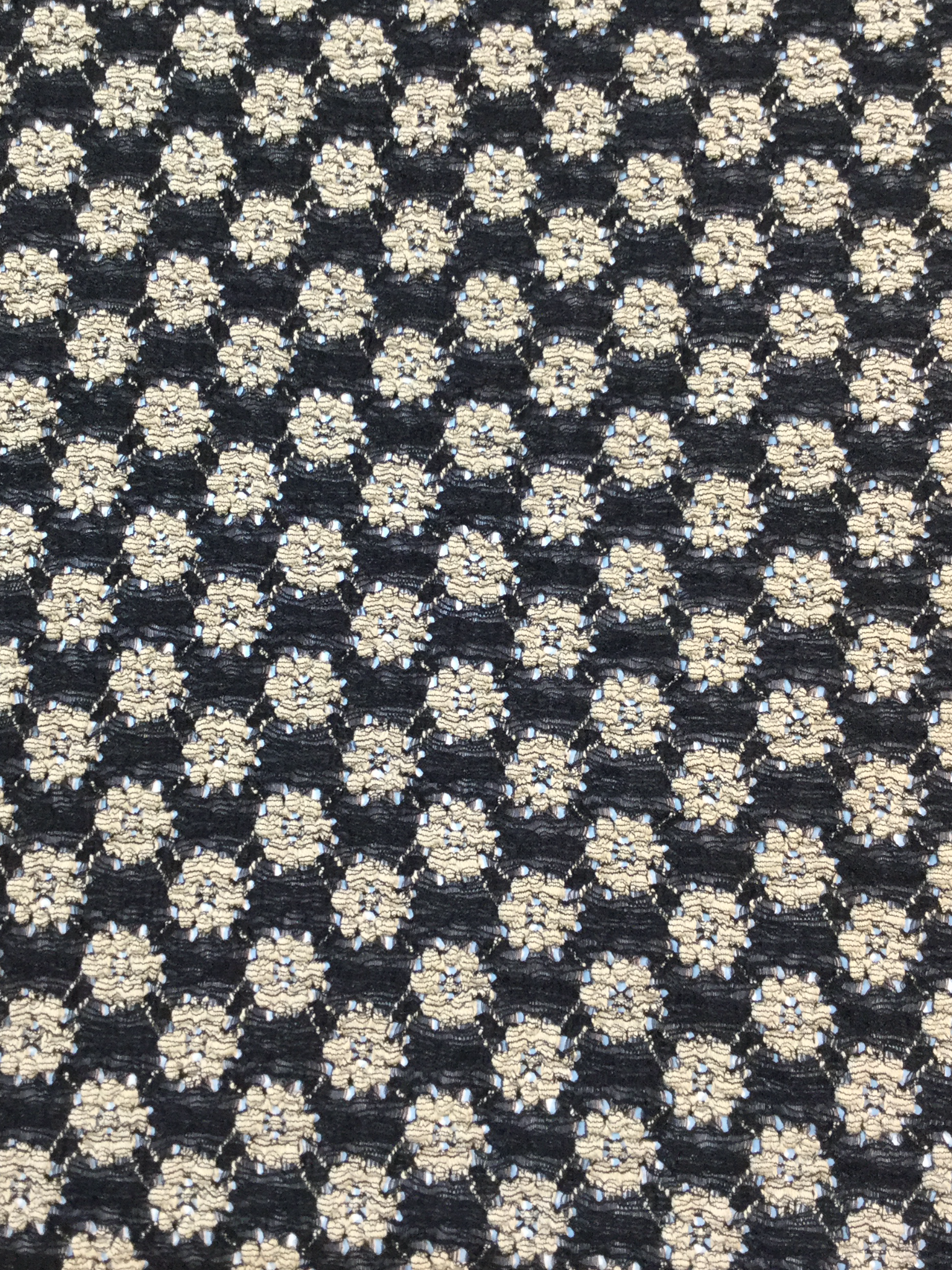 Strech Lace in Black & Cream Flowers