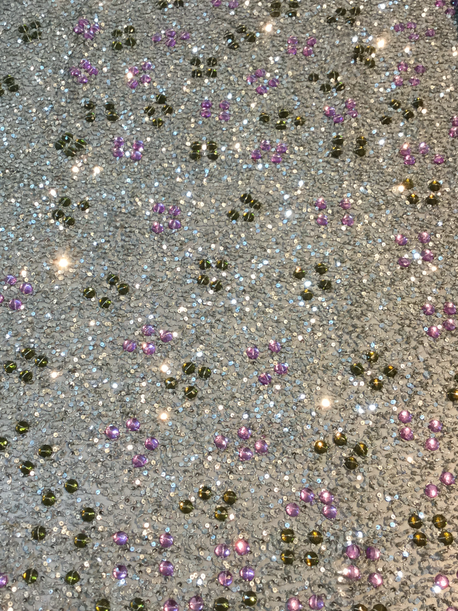 Novelty Sequins and Crystals on Tulle in Olive and Pink