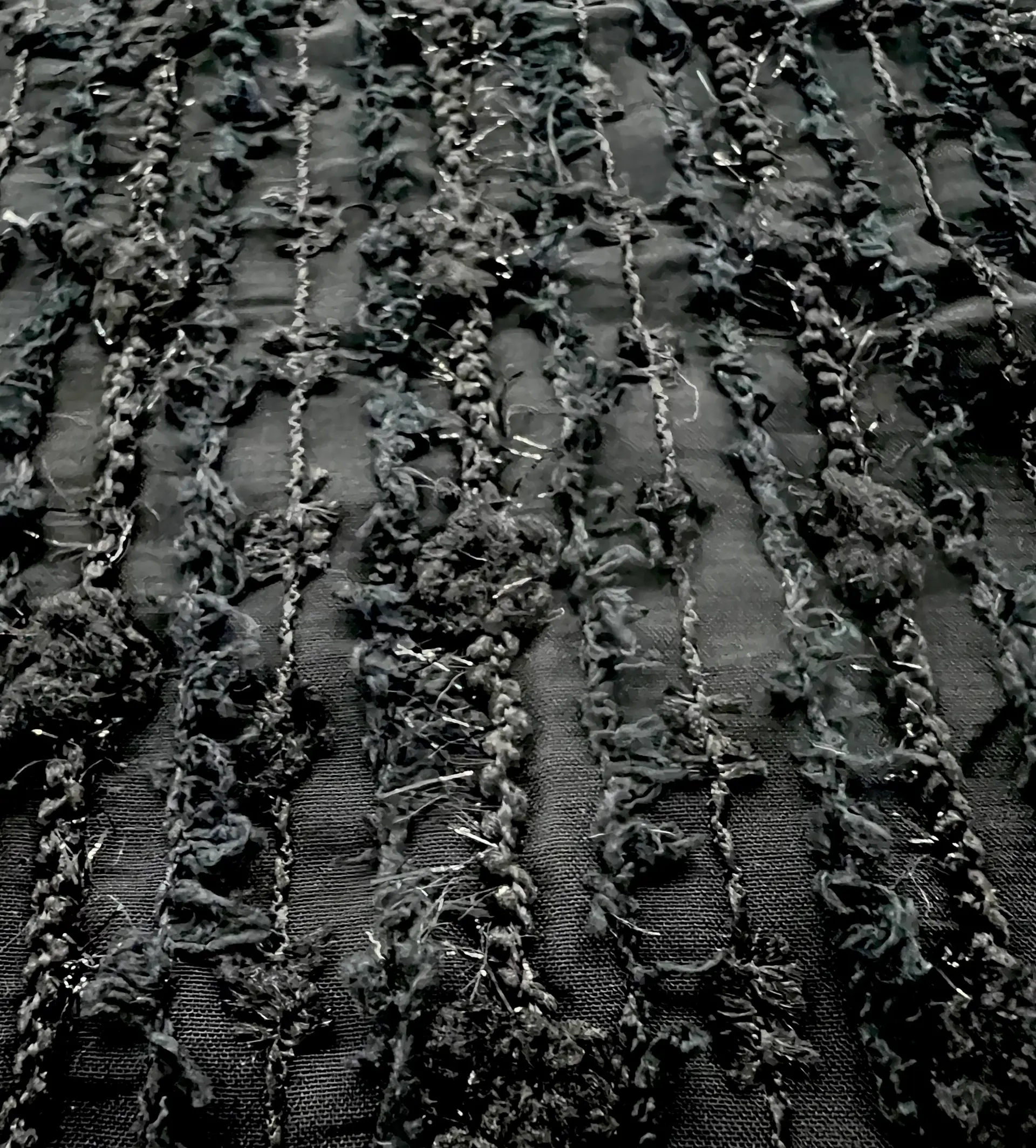 Chenille with Lurex on Polyester Chiffon in Black