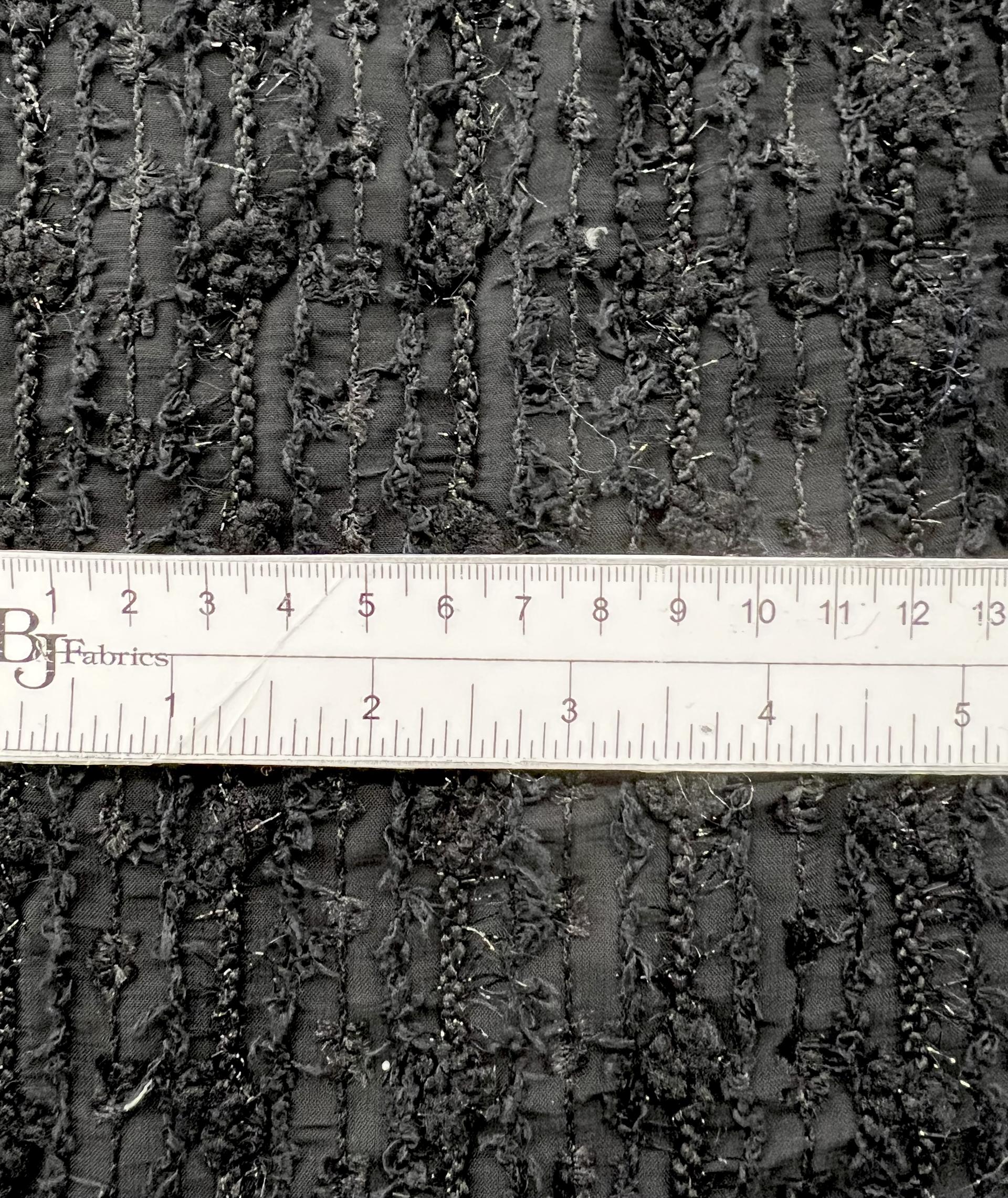 Chenille with Lurex on Polyester Chiffon in Black