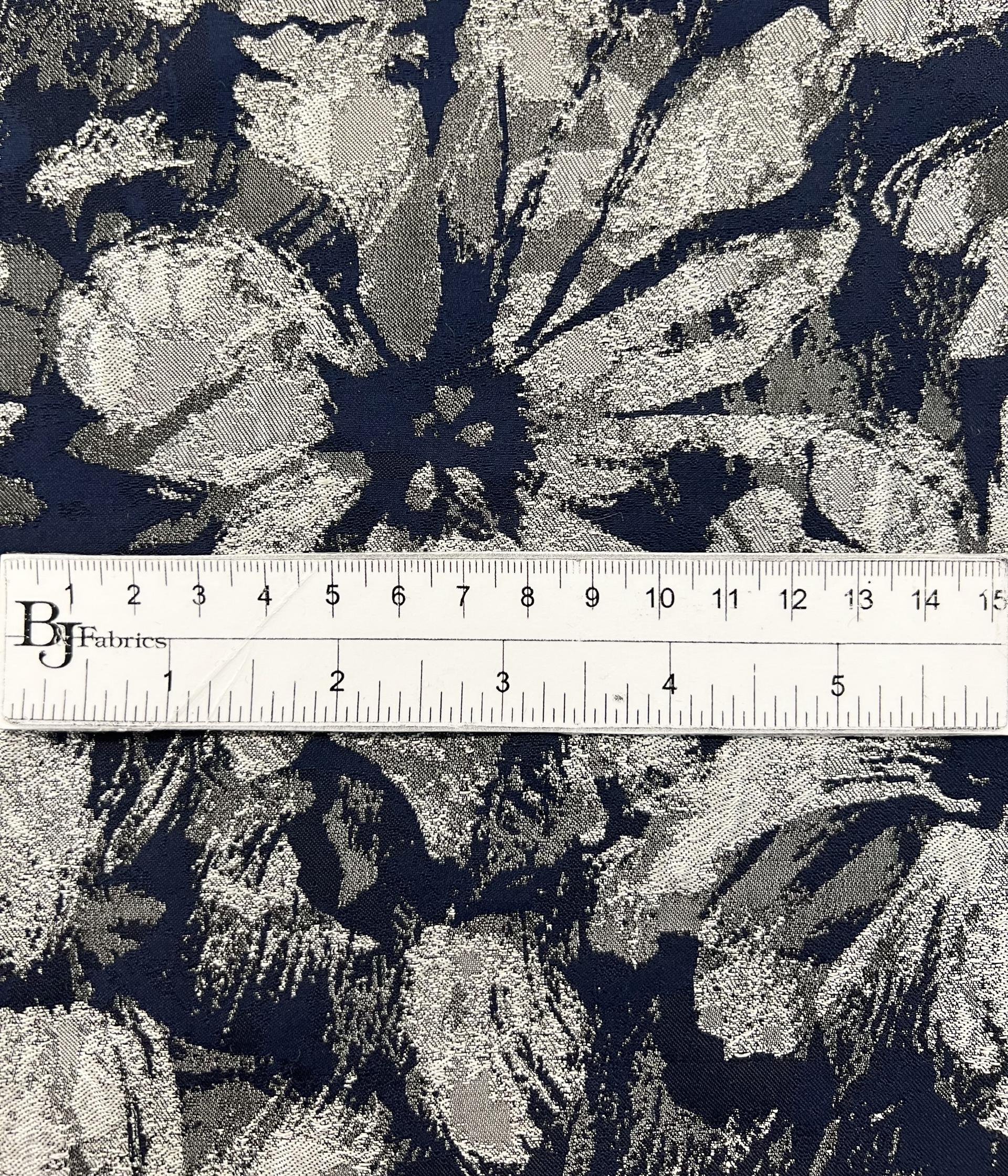 Polyester Jacquard Brocade in Navy & Silver