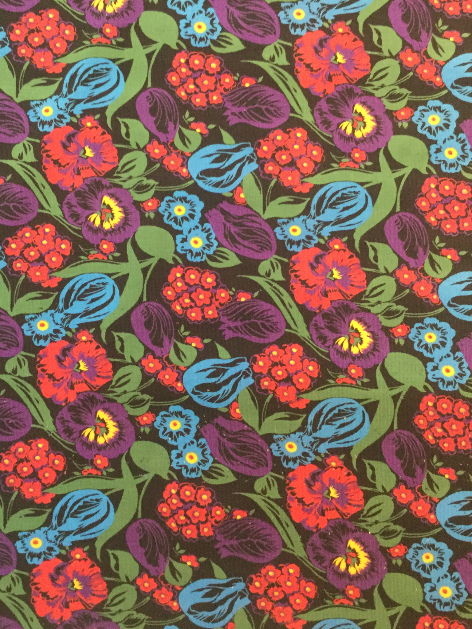Japanese Vintage Cotton Corduroy Floral in Black Multi