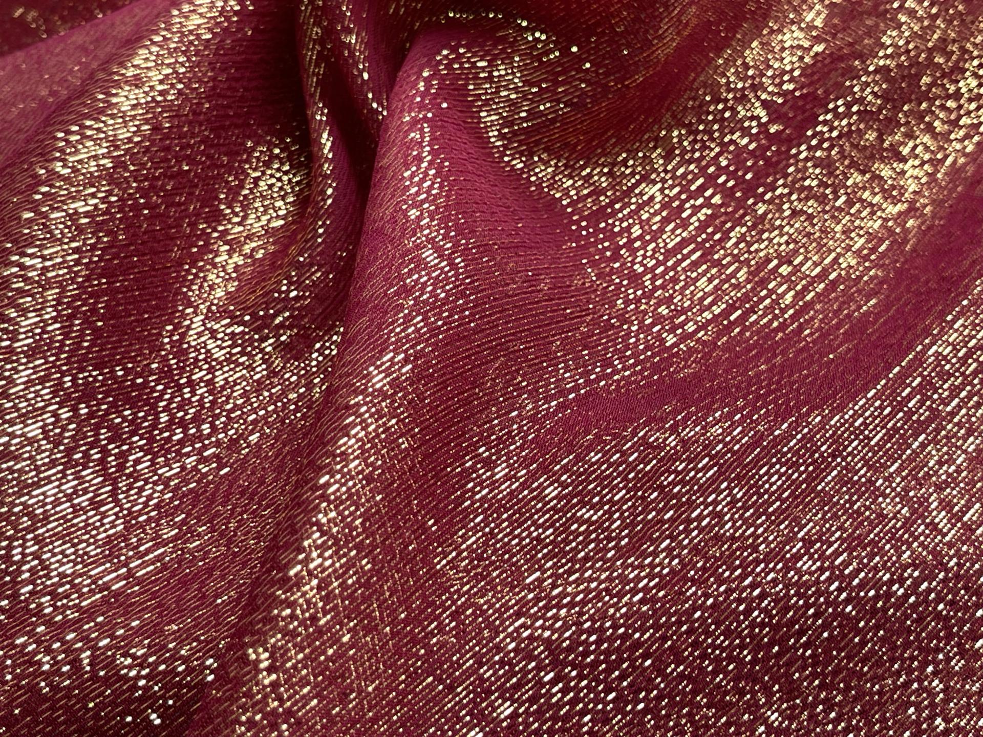 Silk Chiffon Lamé in Burgundy and Gold