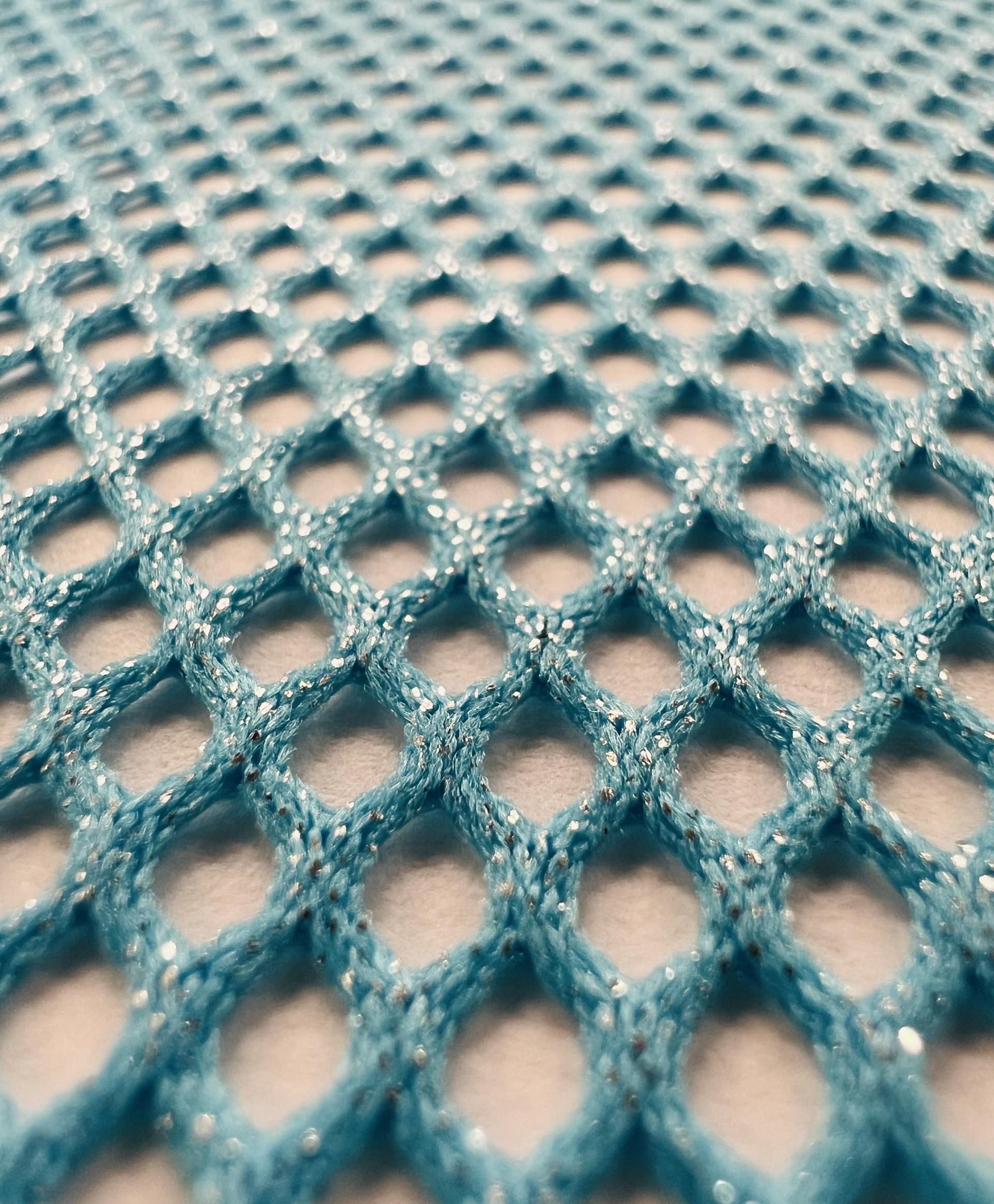 Metallic Silver Foiled Mesh in Aqua