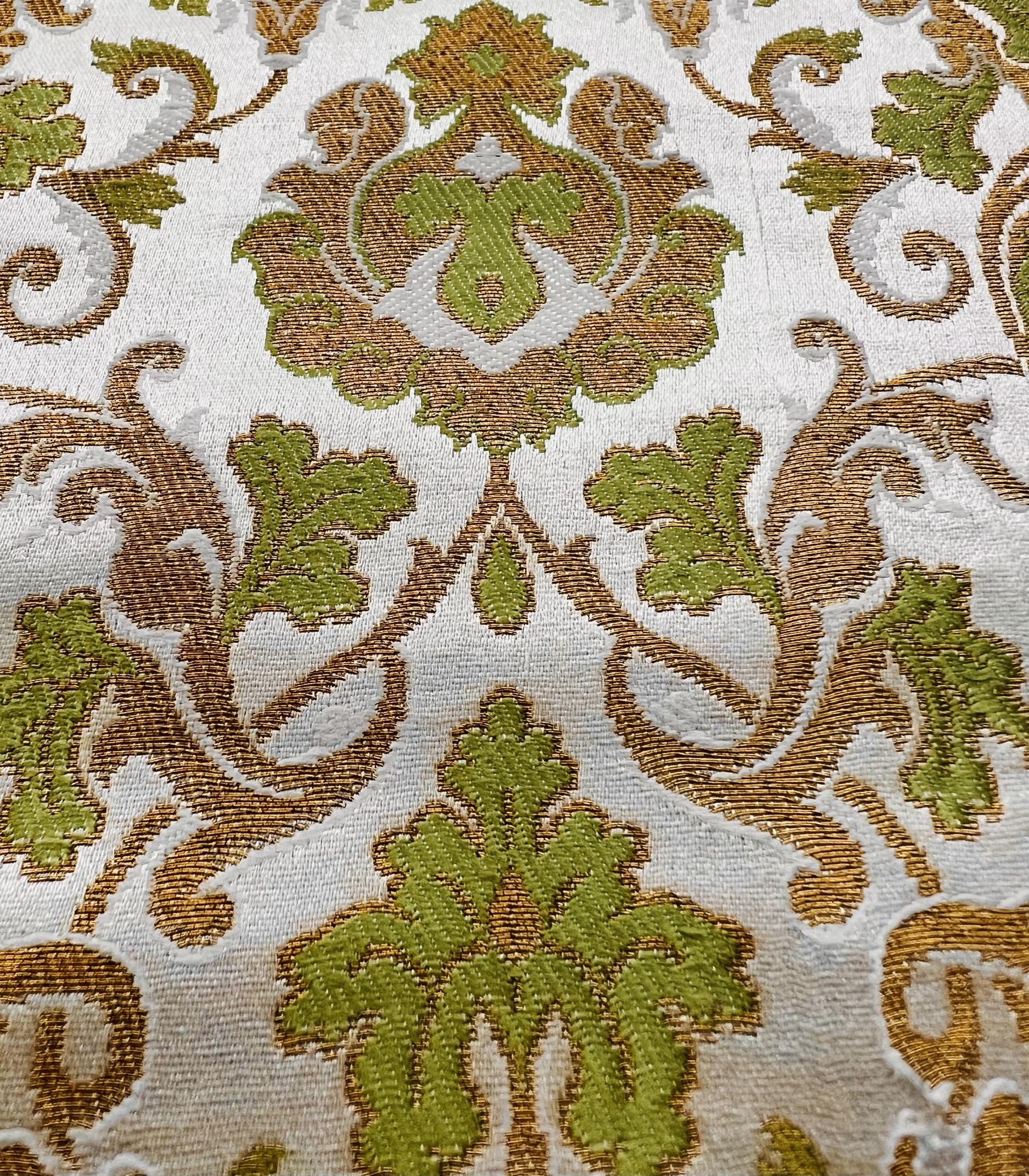 Metallic Brocade in Ivory with Mint & Gold 