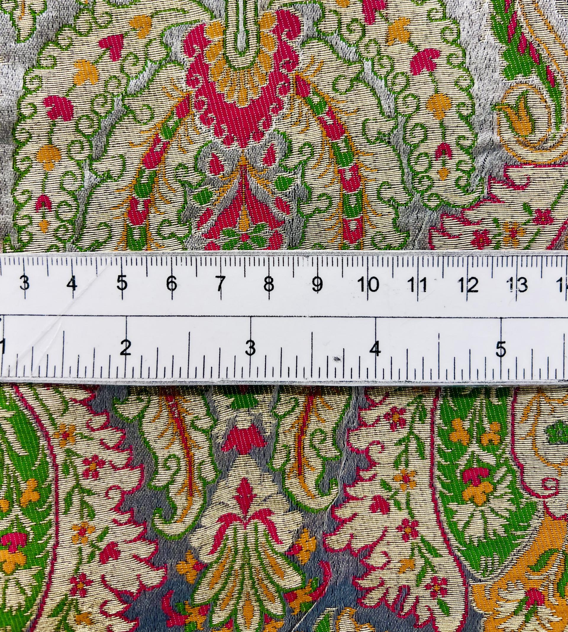 Metallic Brocade in Grey with Fuchsia & Jewel Tone