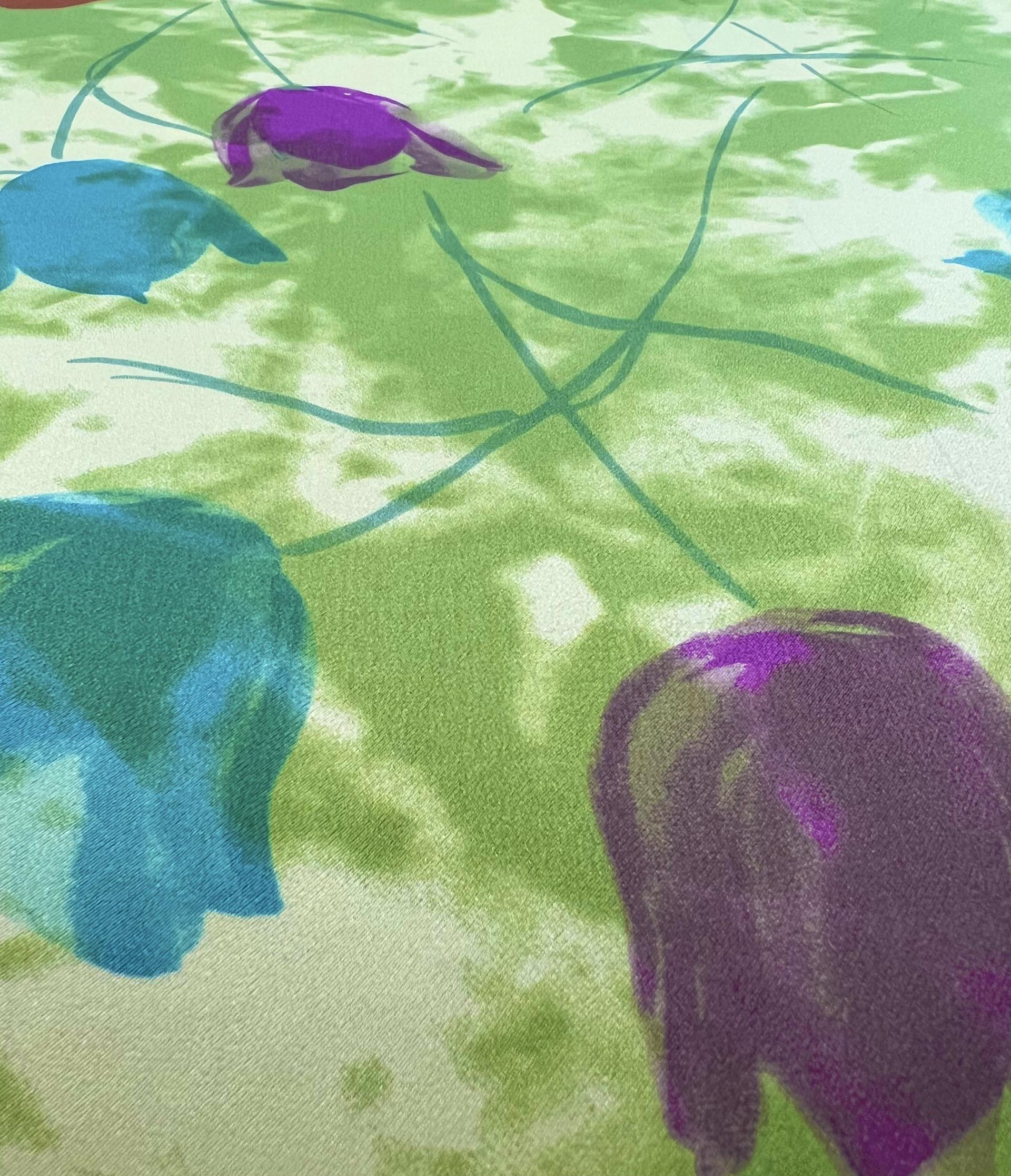 Printed Silk Charmeuse Floral in Green Background