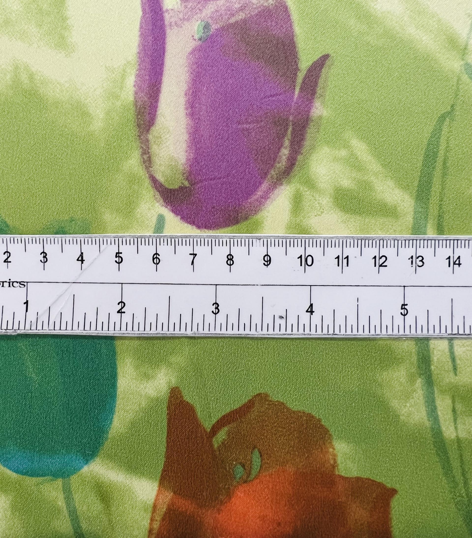 Printed Silk Charmeuse Floral in Green Background