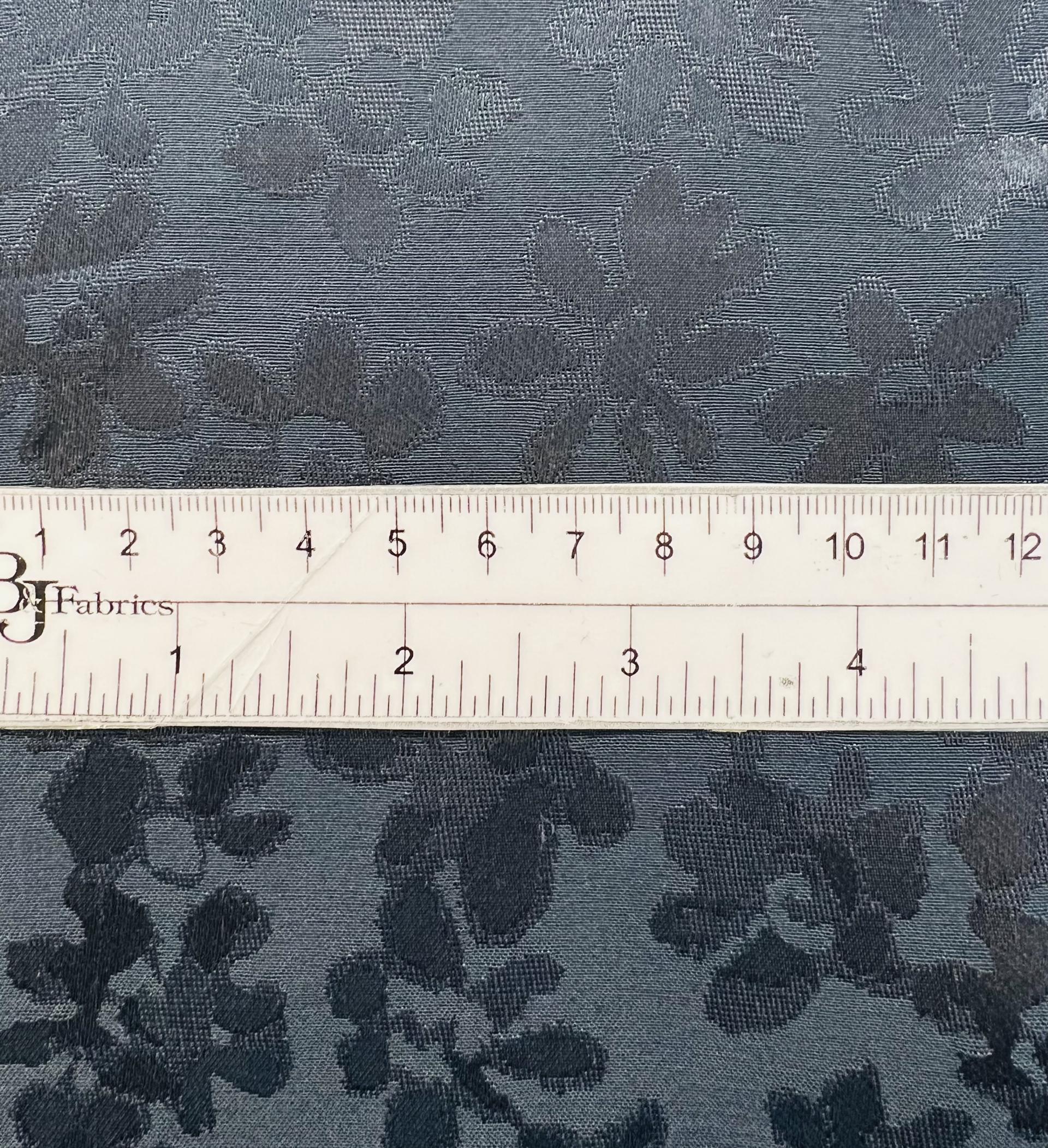 SILK/RAYON BLEND JACQUARD Black Floral On Grey Background