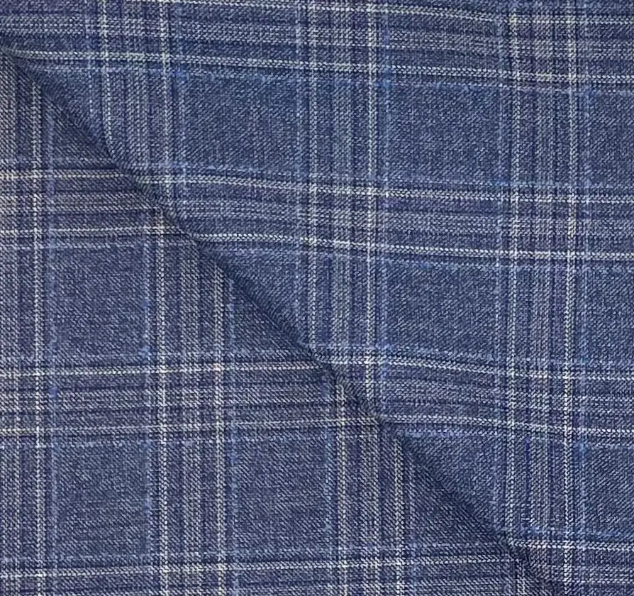 Italian Guabello Wool Super 120's Plaid in Denim Blue