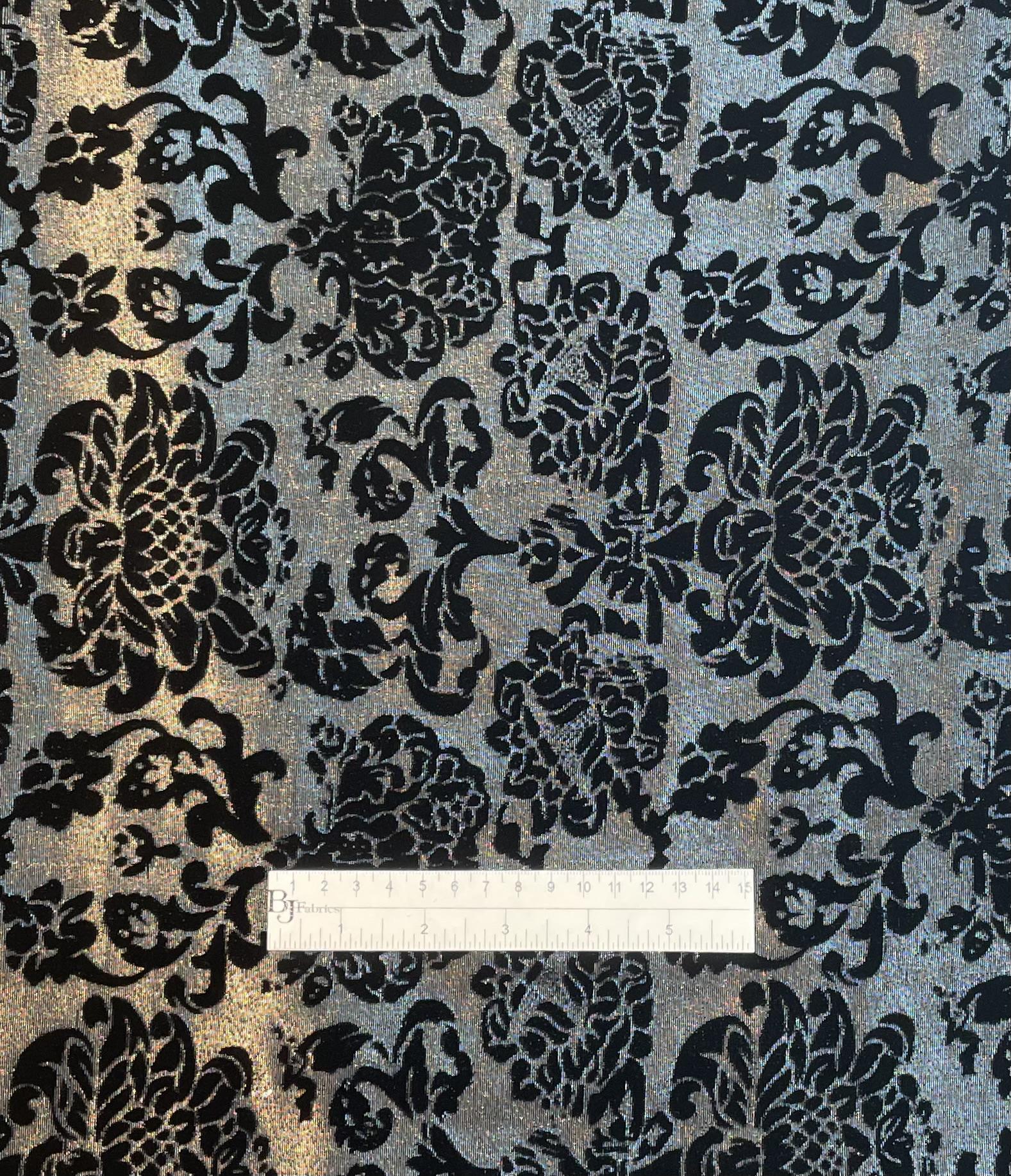 Metallic Burnout Velvet in Black on Silver Lame