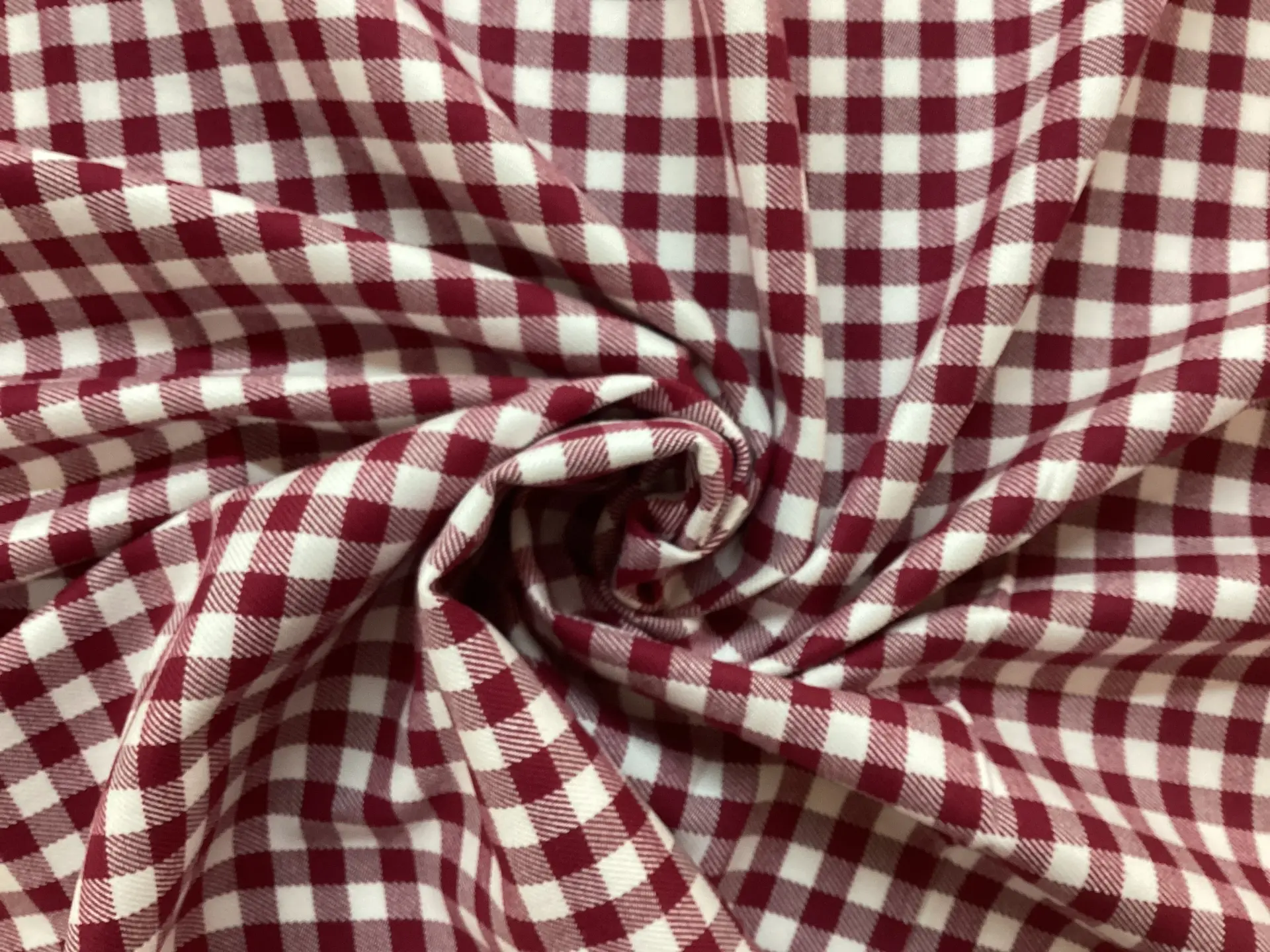 100 % Cotton Gingham Shirting in Cherry Red & White 