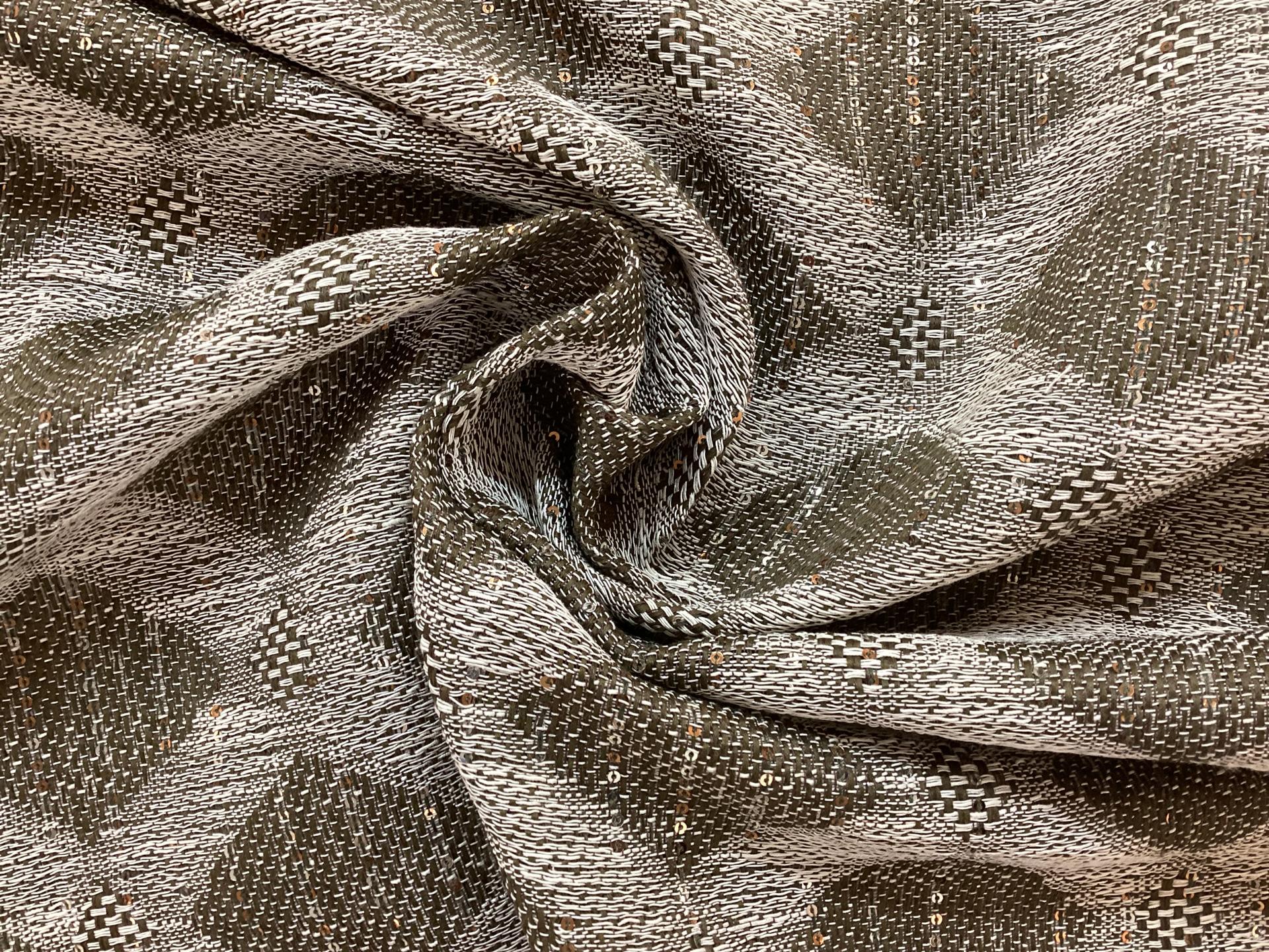 Linen Blend Double Face Sequined Geometric in Straw