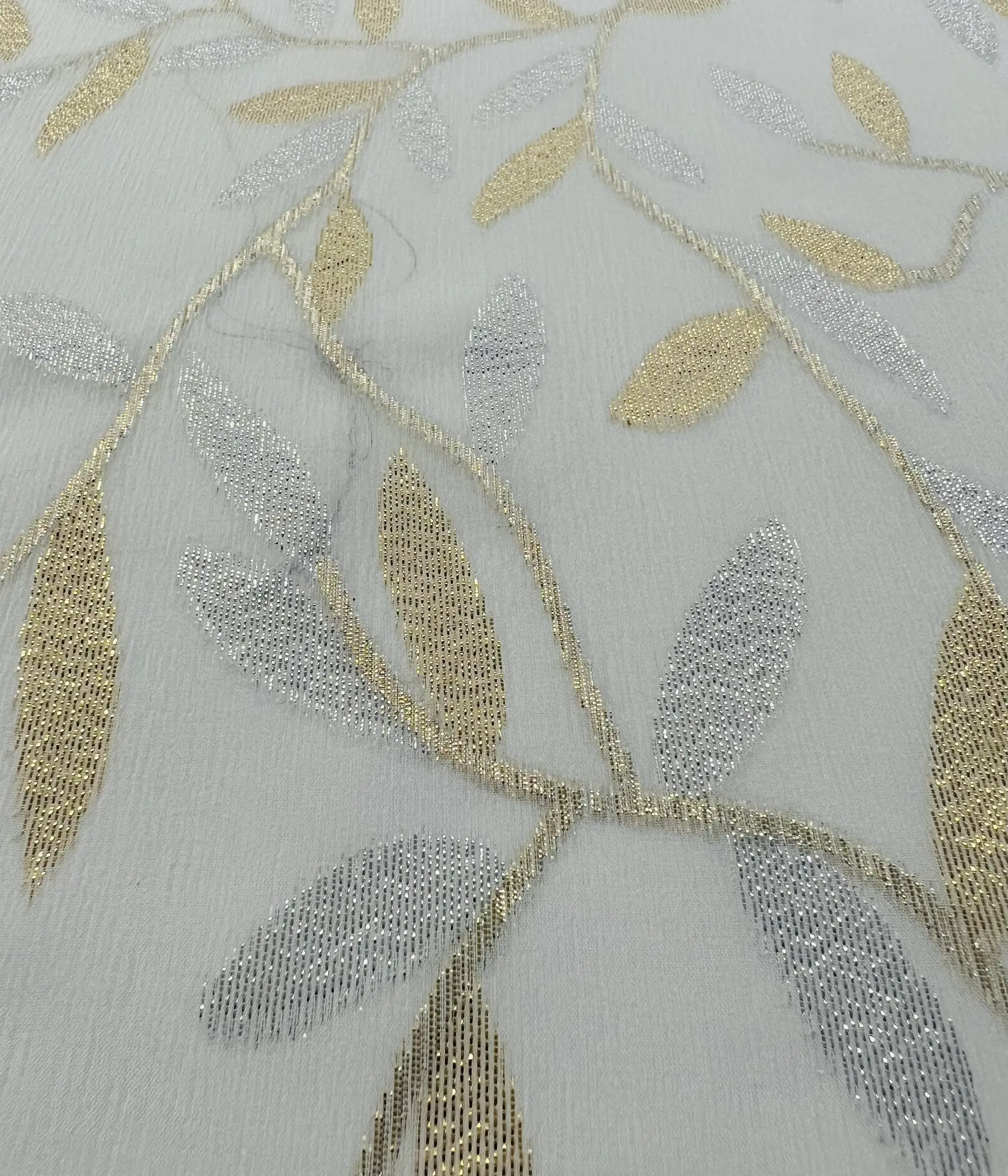 Silk Lamé Chiffon Fil Coupé in Silver & Gold Vine