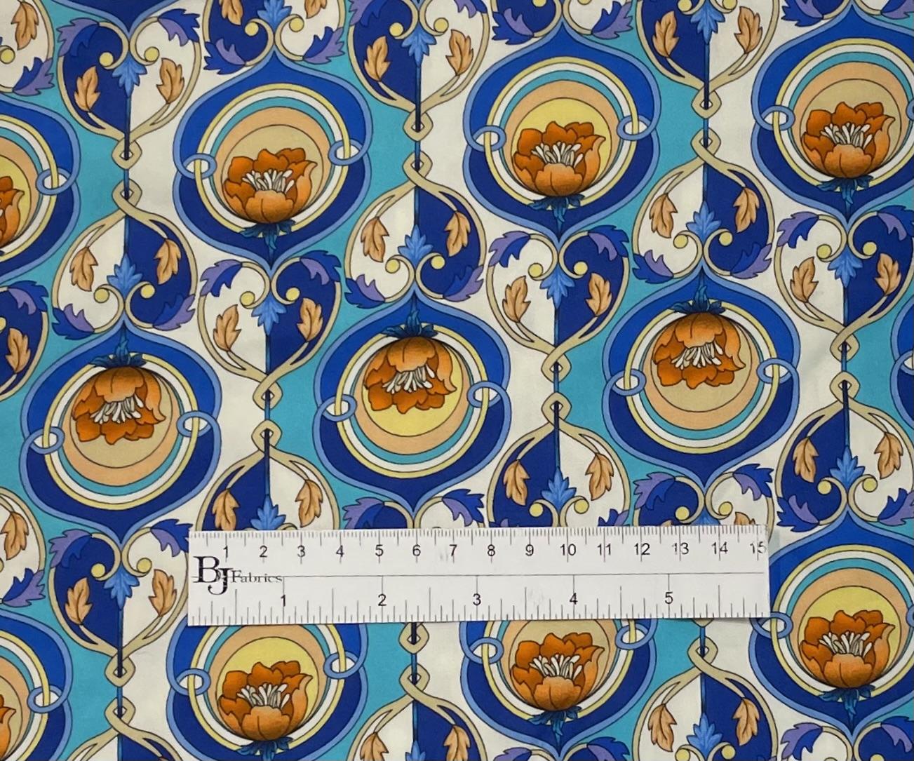 Viscose Sateen Challis Print in Blue