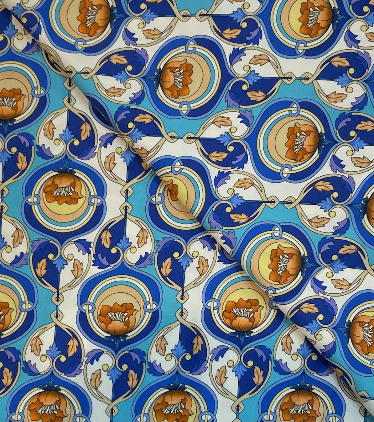 Viscose Sateen Challis Print in Blue