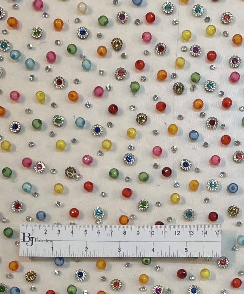 Made in India Multi-colored Beaded/Crystal Tulle 