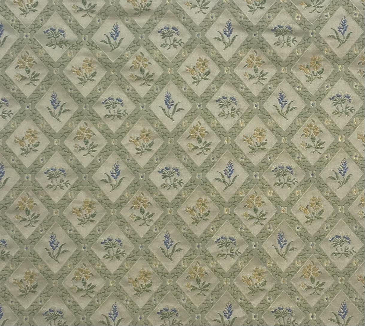 Made in Italy Pure Silk Brocade Floral Geometric in Celedaon