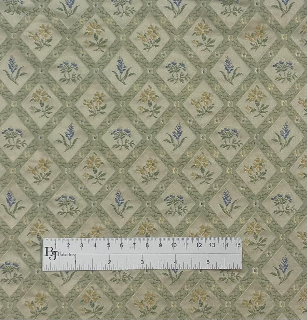 Made in Italy Pure Silk Brocade Floral Geometric in Celedaon