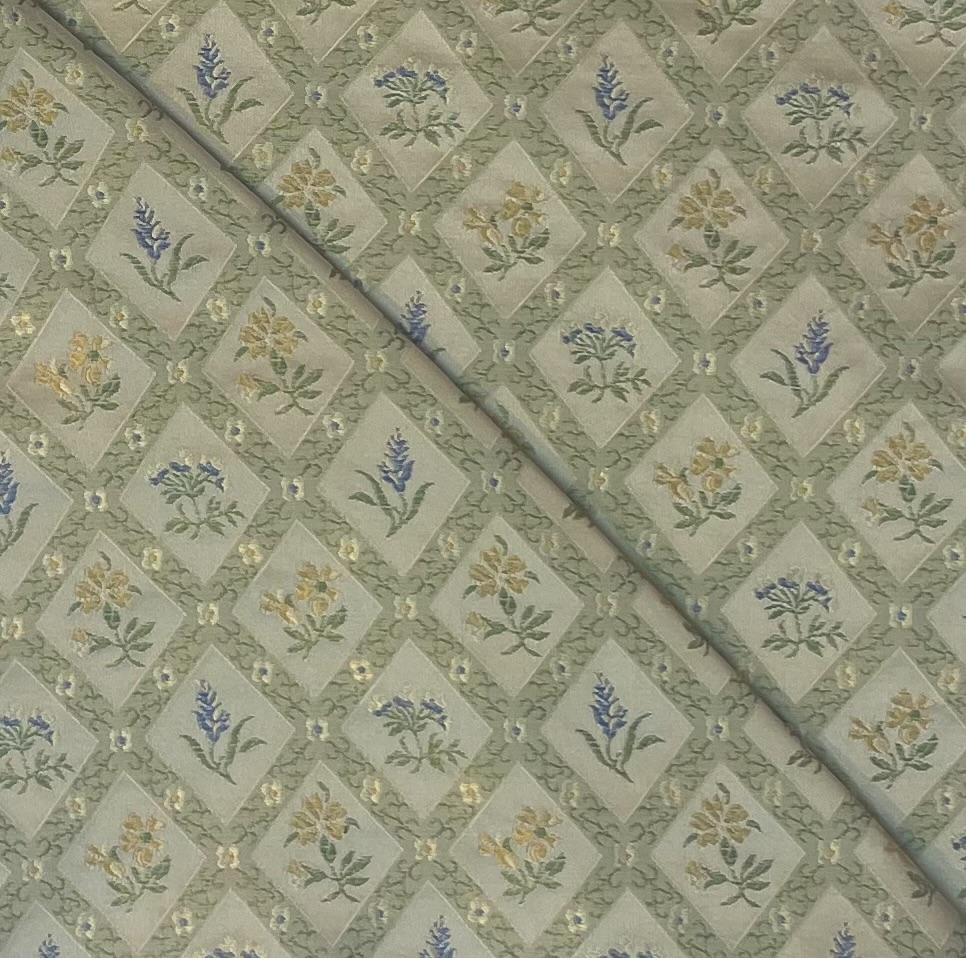 Made in Italy Pure Silk Brocade Floral Geometric in Celedaon