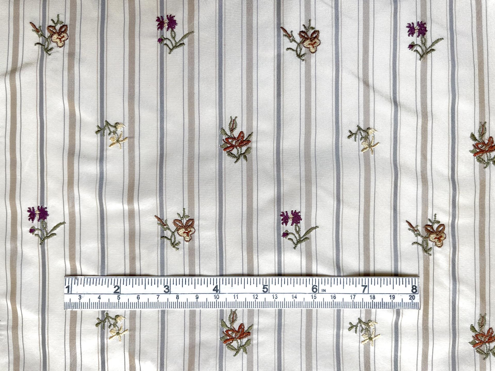 Embroidered Striped Silk Taffeta