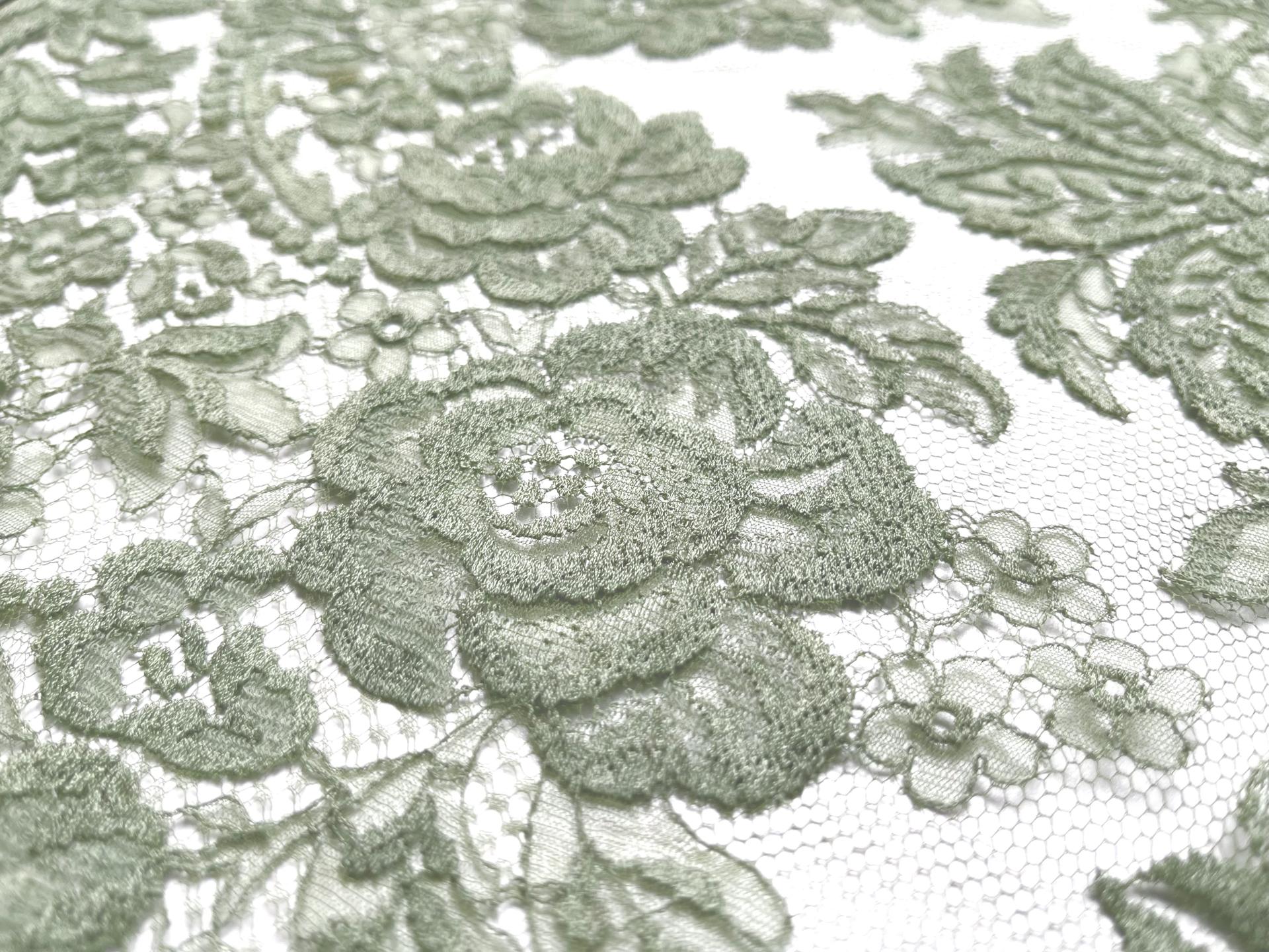 French Chantilly Lace in Celadon Green, CL101/1221.