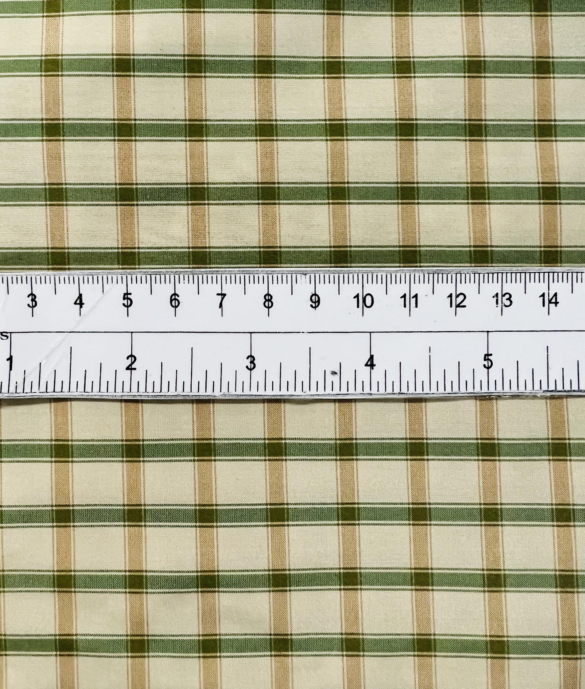 Silk Taffeta Check in Green & Beige & Tan