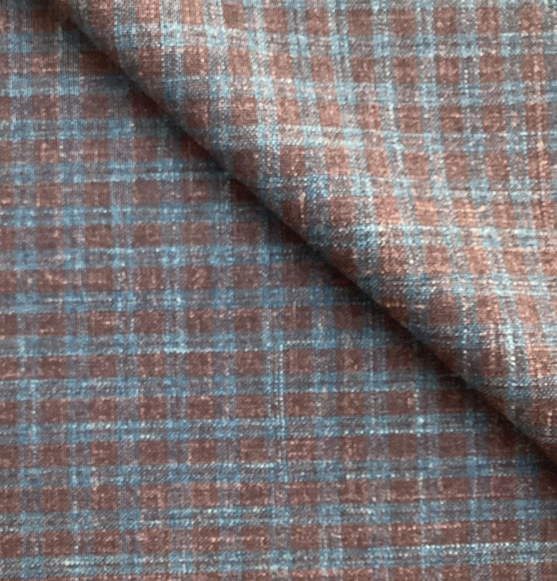 DO NOT USE THIS SKU-Made in Italy Loro Piana Saxxon Wool/Silk/Linen Check In Turquoise & Burgundy 
