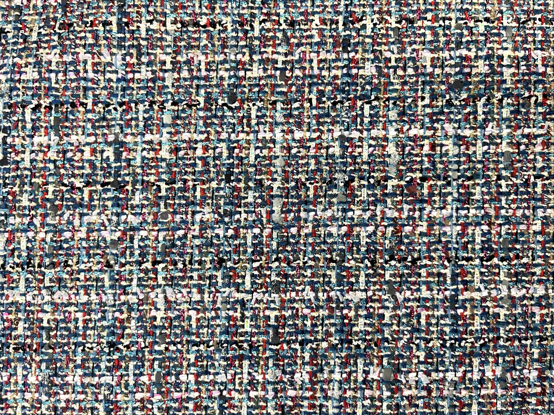 Made in Italy Cotton Blend Tweed in Royal Blue Multi Metallic